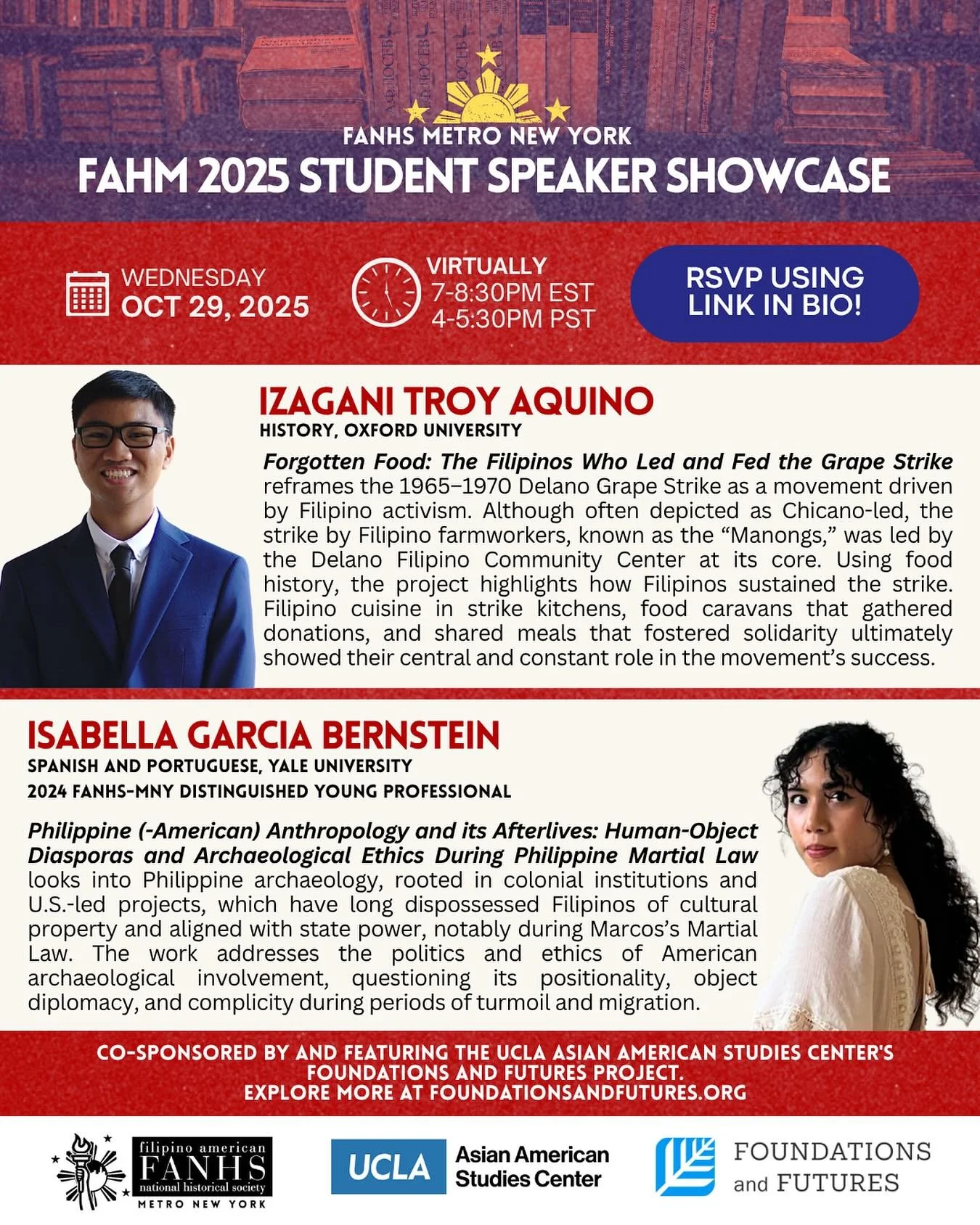 🇵🇭🎓 FAHM 2025 STUDENT SCHOLAR SERIES 
✨ From Quotas to Communities: Migrations and Movements
🗓️ October 29, 2025 | 7&ndash;8:30PM EST (4&ndash;5:30PM PST)
📍 Virtual Event
🔗 RSVP: LINK IN BIO!

We&rsquo;re so excited to announce this year&rsquo;