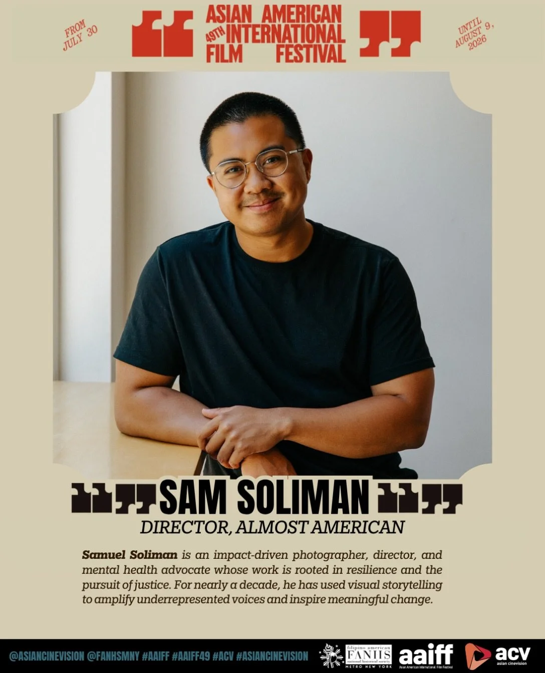 🎬 AAIFF49 Director Spotlight: Samuel Soliman ⭐️
 🎥✨ Samuel Soliman is an impact-driven photographer, director, and mental health advocate whose work is rooted in resilience and the pursuit of justice. For nearly a decade, he has used visual storyte