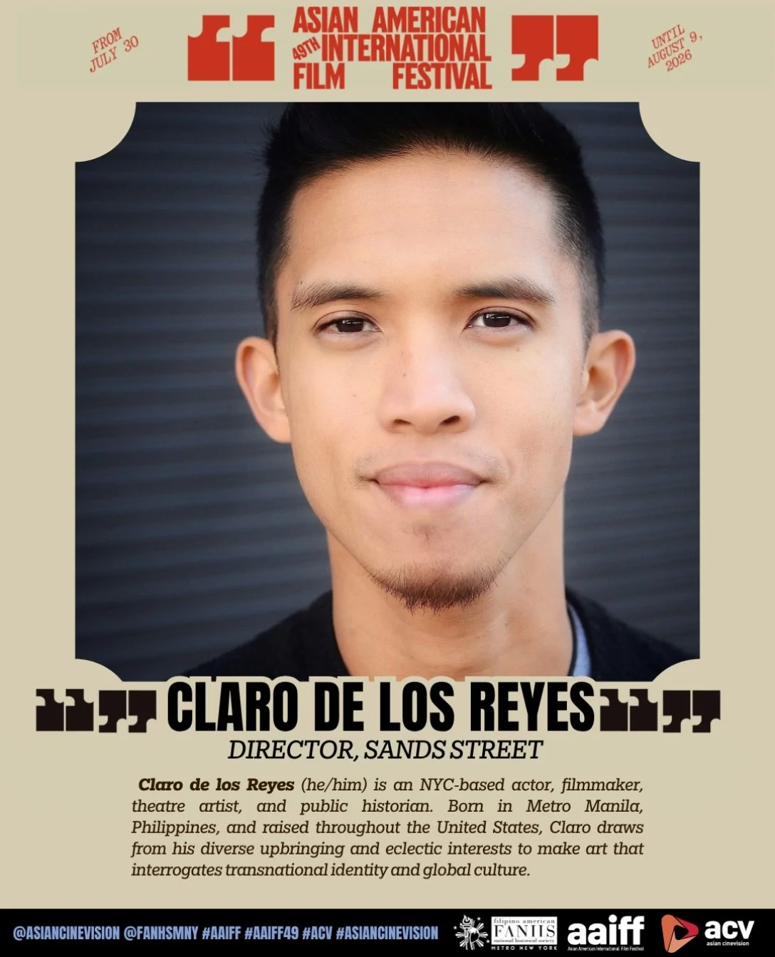 🎬 AAIFF49 Director Spotlight: Claro de los Reyes ⭐️
🎥✨NYC-based actor, filmmaker, theatre artist, and public historian Claro de los Reyes creates work that explores transnational identity, global culture, and the complexities of belonging. 

🇵🇭Bo