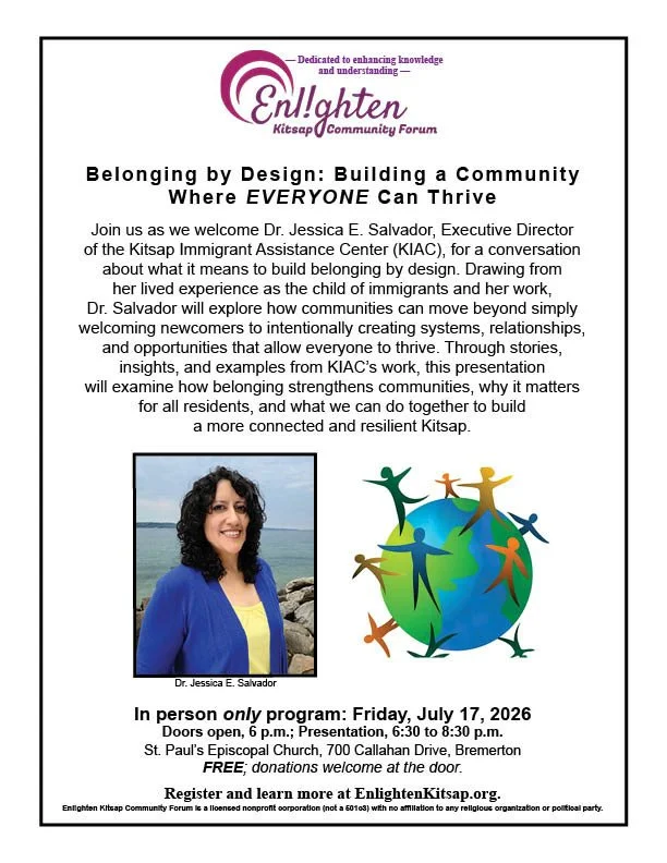 Enl!ghten Kitsap Community Forum: Friday, July 17, 6:30 to 8:30 pm