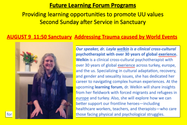 Learning Forum: Sunday, August 9, 11:50 am to 12:45 pm