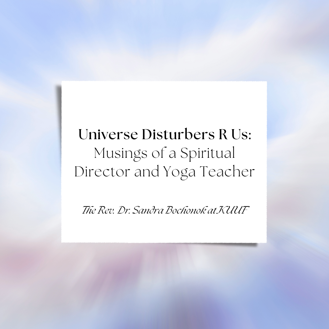 Rev. Dr. Sandra Bochonok presents Universe Disturbers R Us. Musings of a Spiritual Director and Yoga Teacher