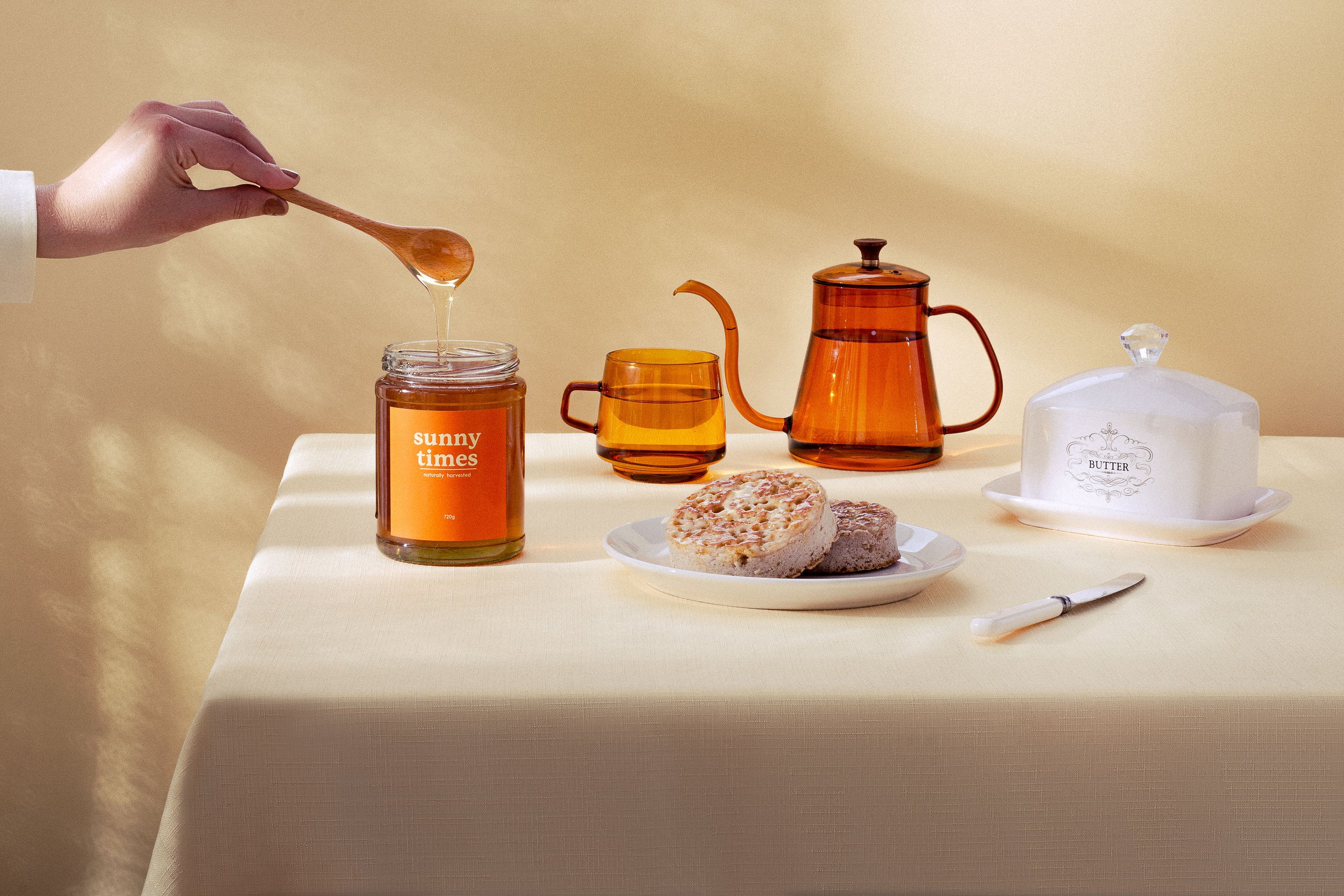 Breakfast table showing pure raw Australian honey by Sunny Times