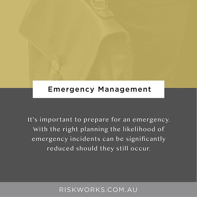 Emergency Management 
Ensuring our clients have up to date Emergency Management Plans is just one of the ways we support our clients. Want to find out more? Head to our website www.riskworks.com.au to find out more!