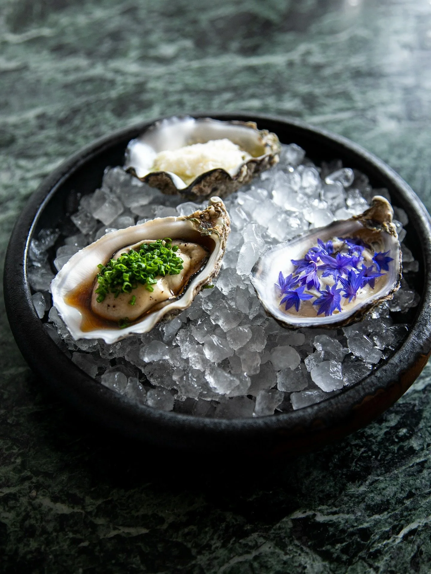 Three Gillardeau oysters.
Truffle ponzu with chives, yuzu cream with hazelnut oil, and horseradish snow with citrus. Available on our à la carte menu for both lunch and dinner🦪 #krogsfiskerestaurant