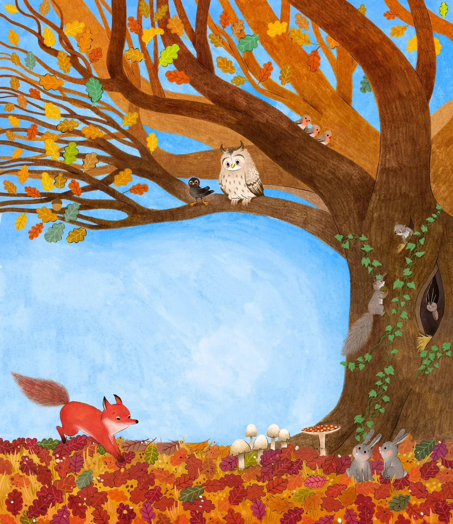 &lsquo;The Great Oak Tree&rsquo;: back cover&nbsp;and cover, or vice versa, depending on which edition of the book you have. Because the book was released in the fall, some foreign publishers felt a more autumnal illustration would be more suitable; 