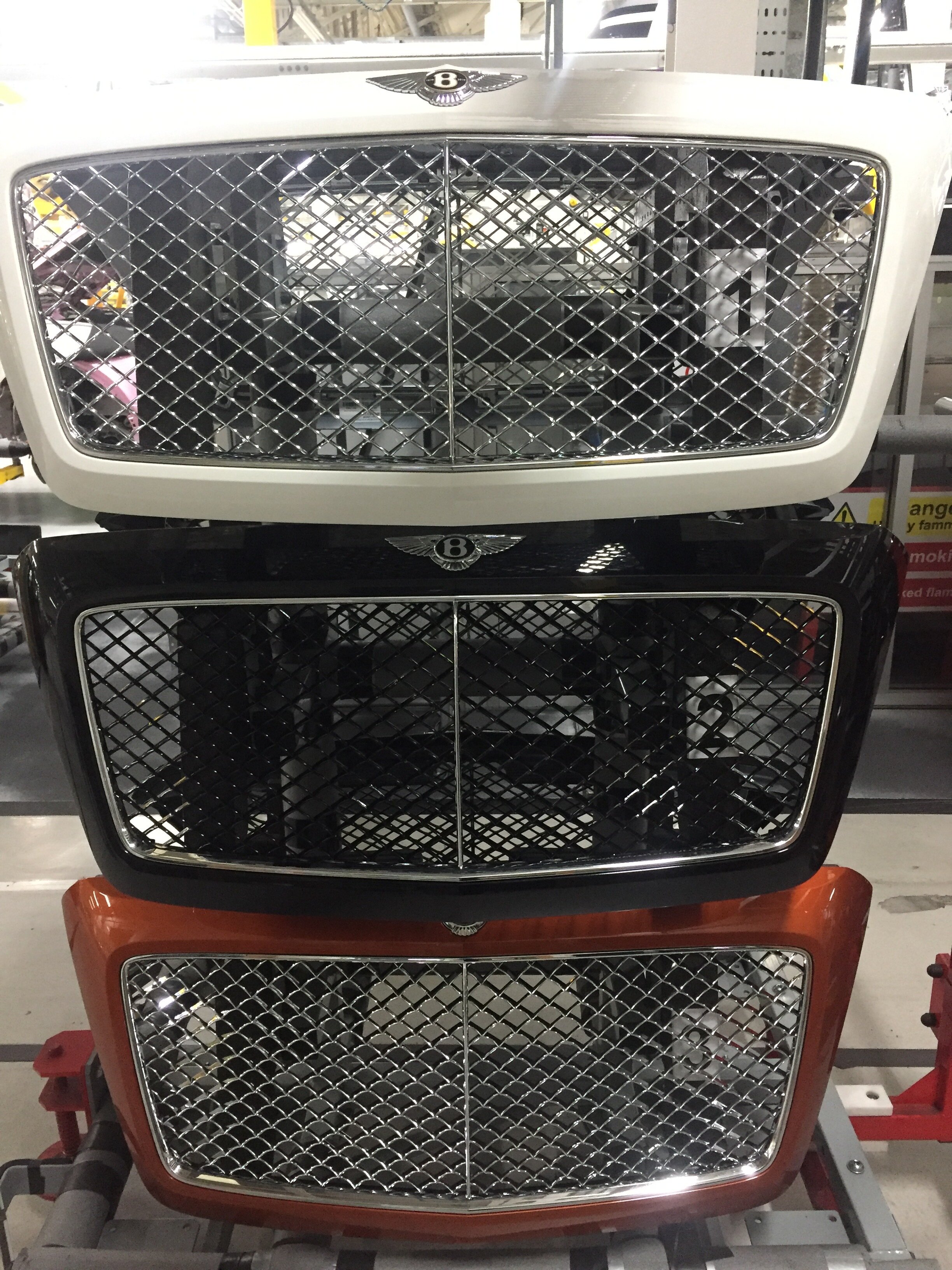 Tour of the Bentley factory at Crewe_grilles ready for fitting.JPG