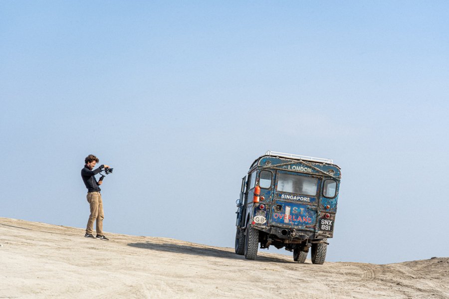 Filmmaker Leopold with his favourite subject, Oxford, in Azerbaijan.jpg