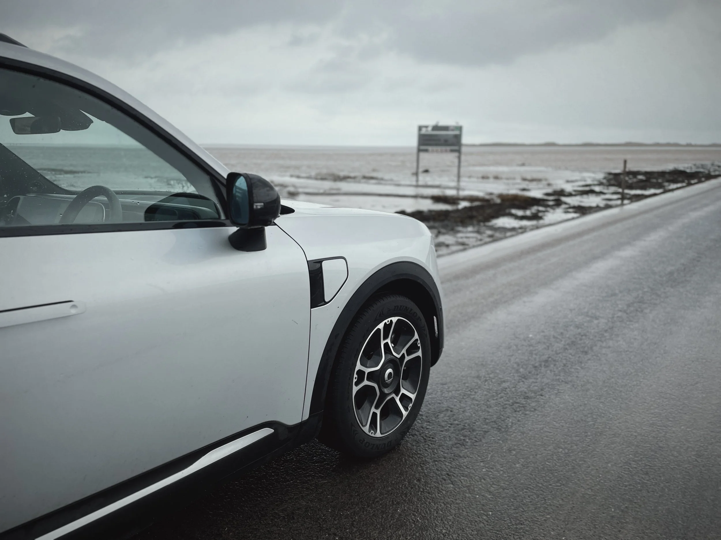 Holy Island causeway with Smart #5