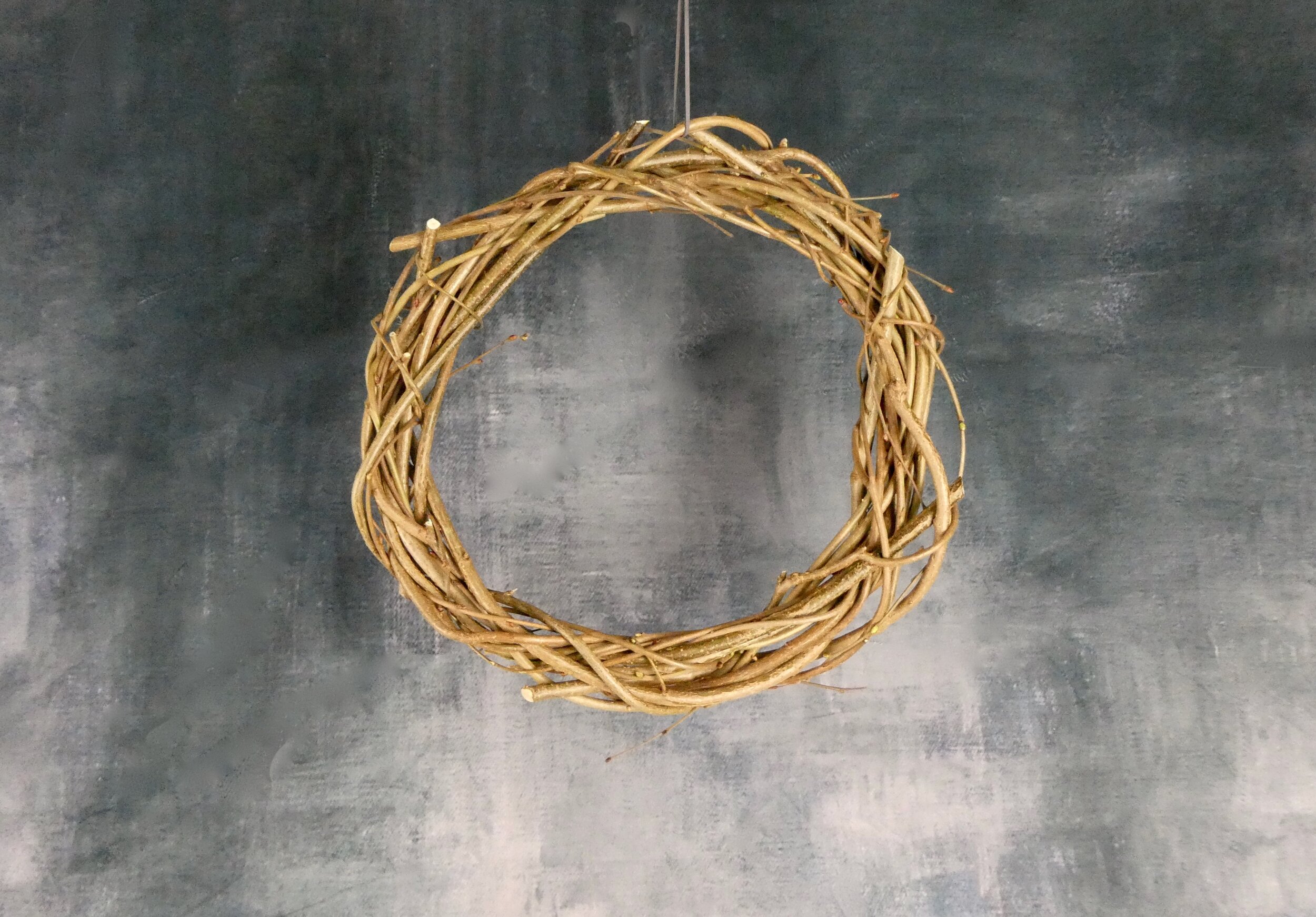 A freshly made hazel wreath ready for finishing and decoration