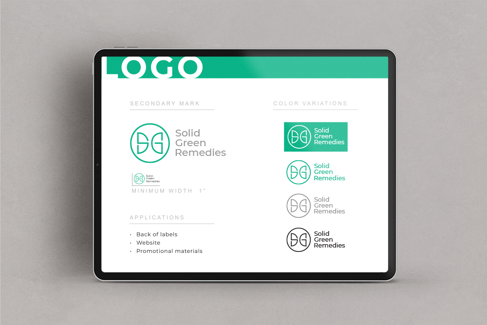 Solid Green Remedies Brand Book Alternate Logo Layouts Page