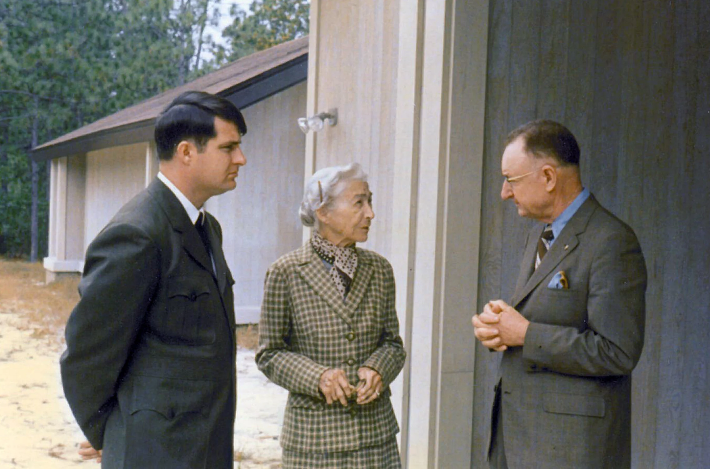 Katherine Boyd with State Parks Superintendent Thomas C. Ellis (right) and the first Weymouth Woods Superintendent Mac Goodwin (circa 1970)