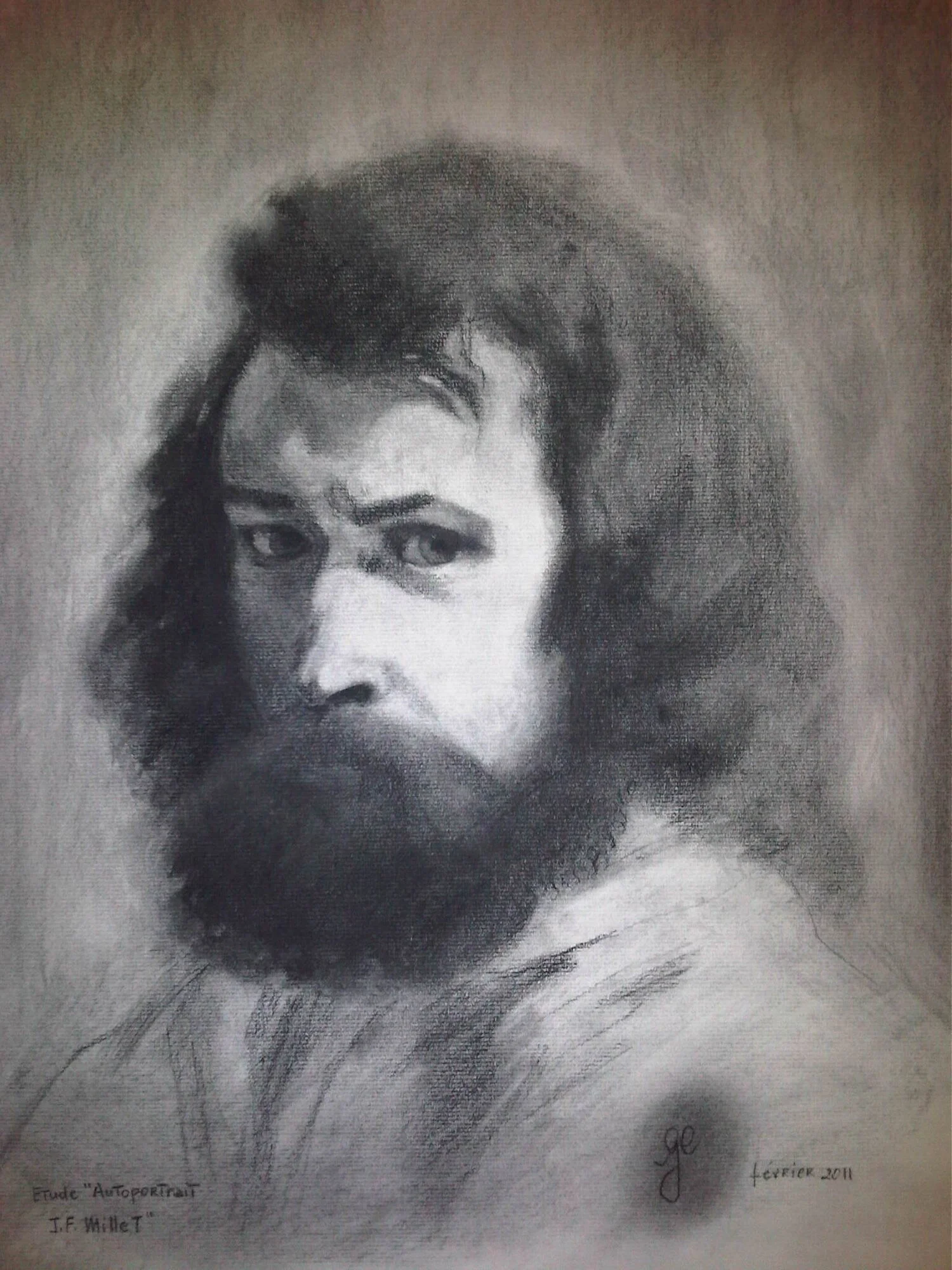 'Autoportrait JF Millet' - Fusain