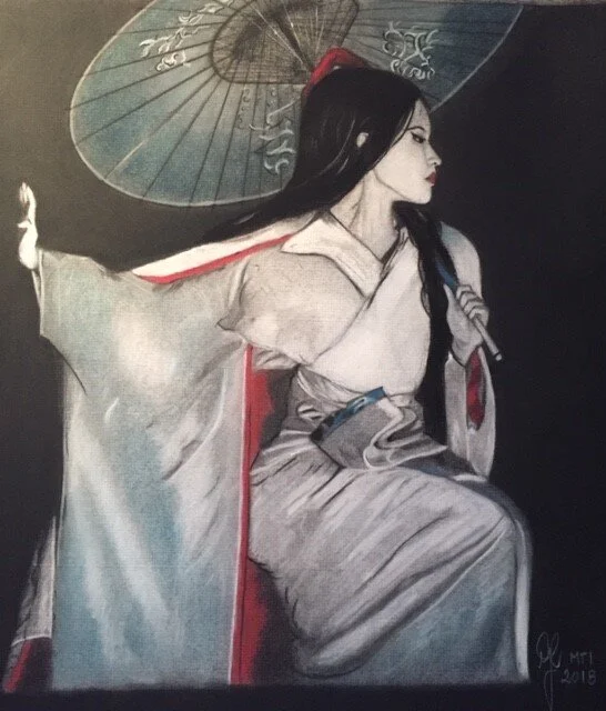 'Dancing Geisha' - Fusain, craie & pastel