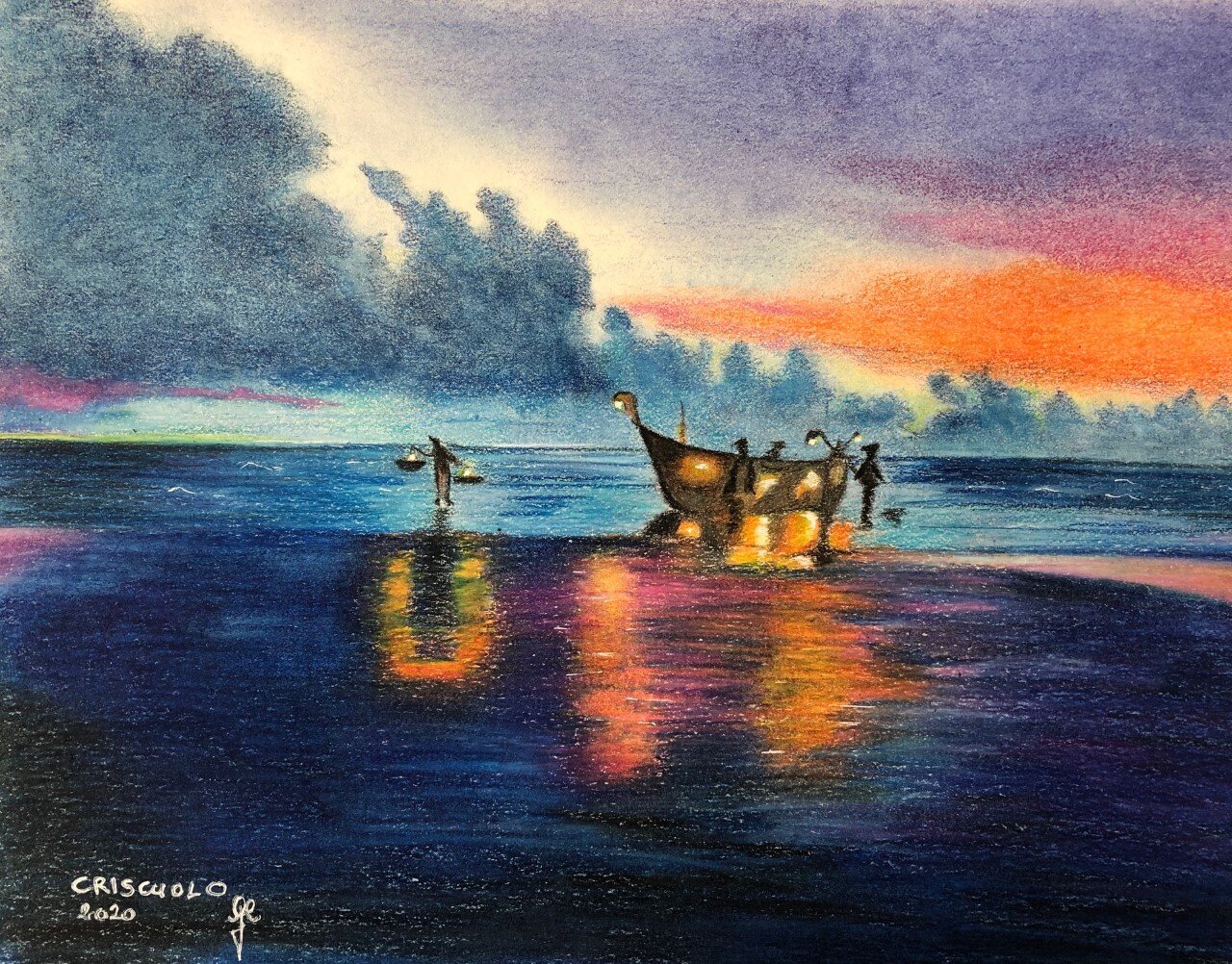 'The end of a day' - crayons couleur - 8x11
