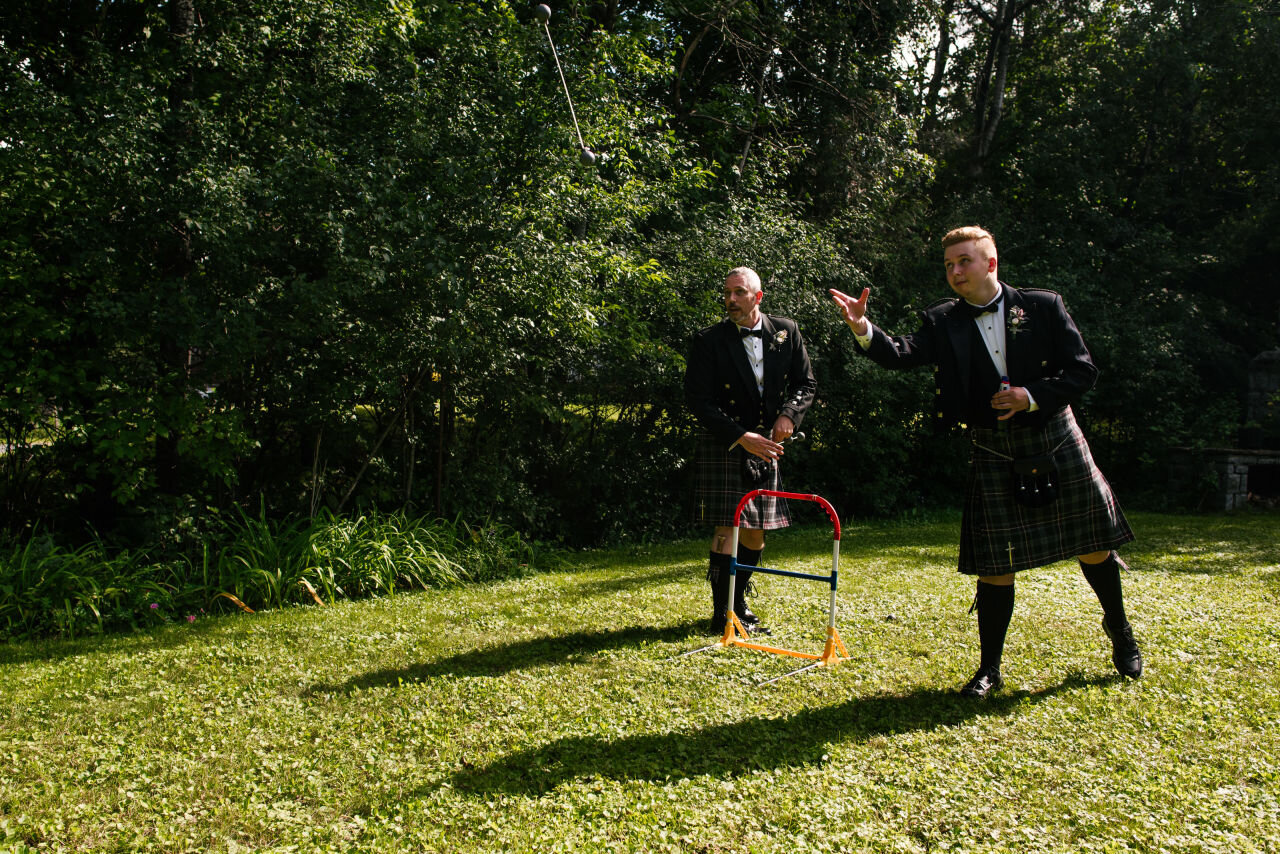 Wedding guests playing lawn games at Ottawa wedding