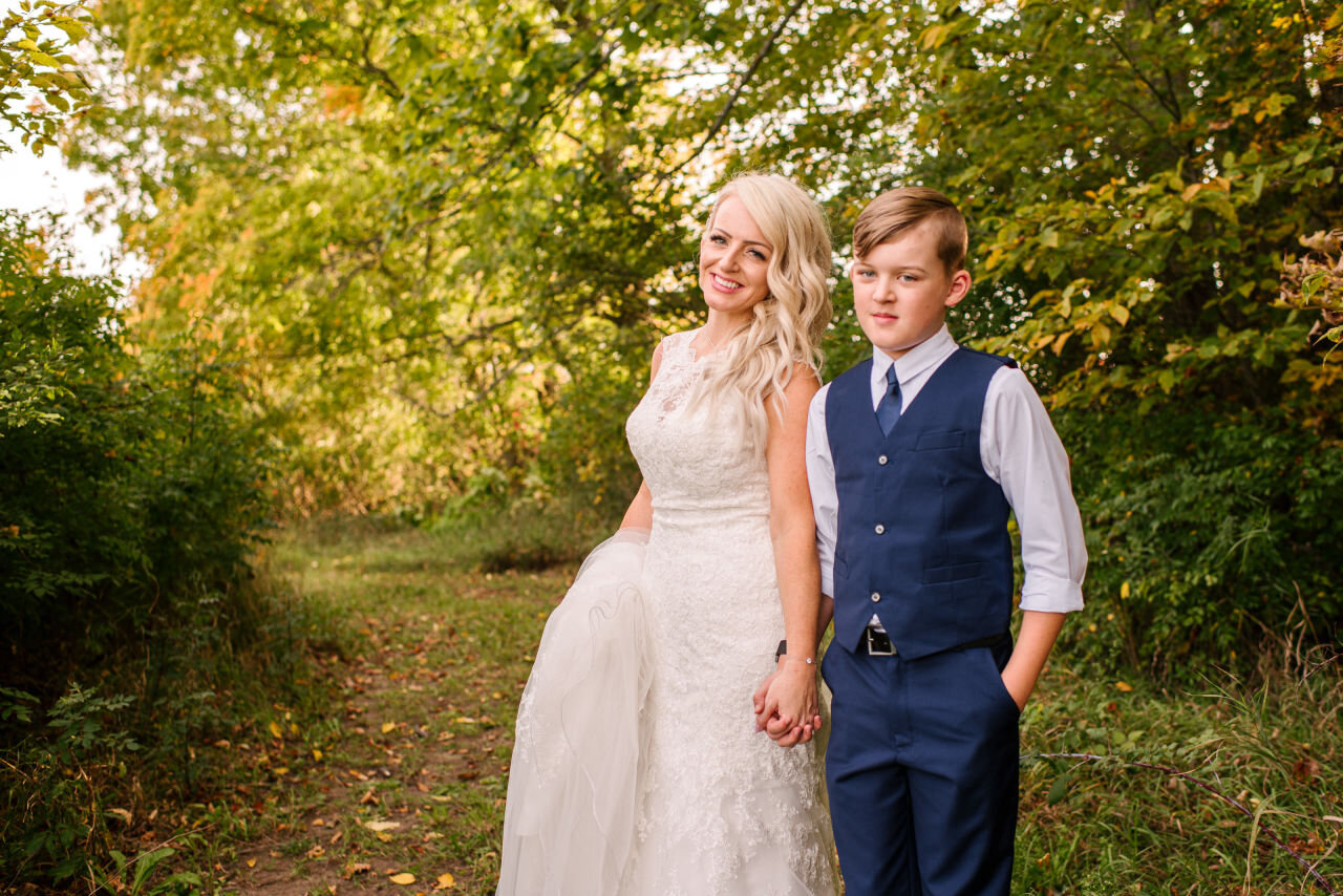Bride and her son at rural Ontario elopement 