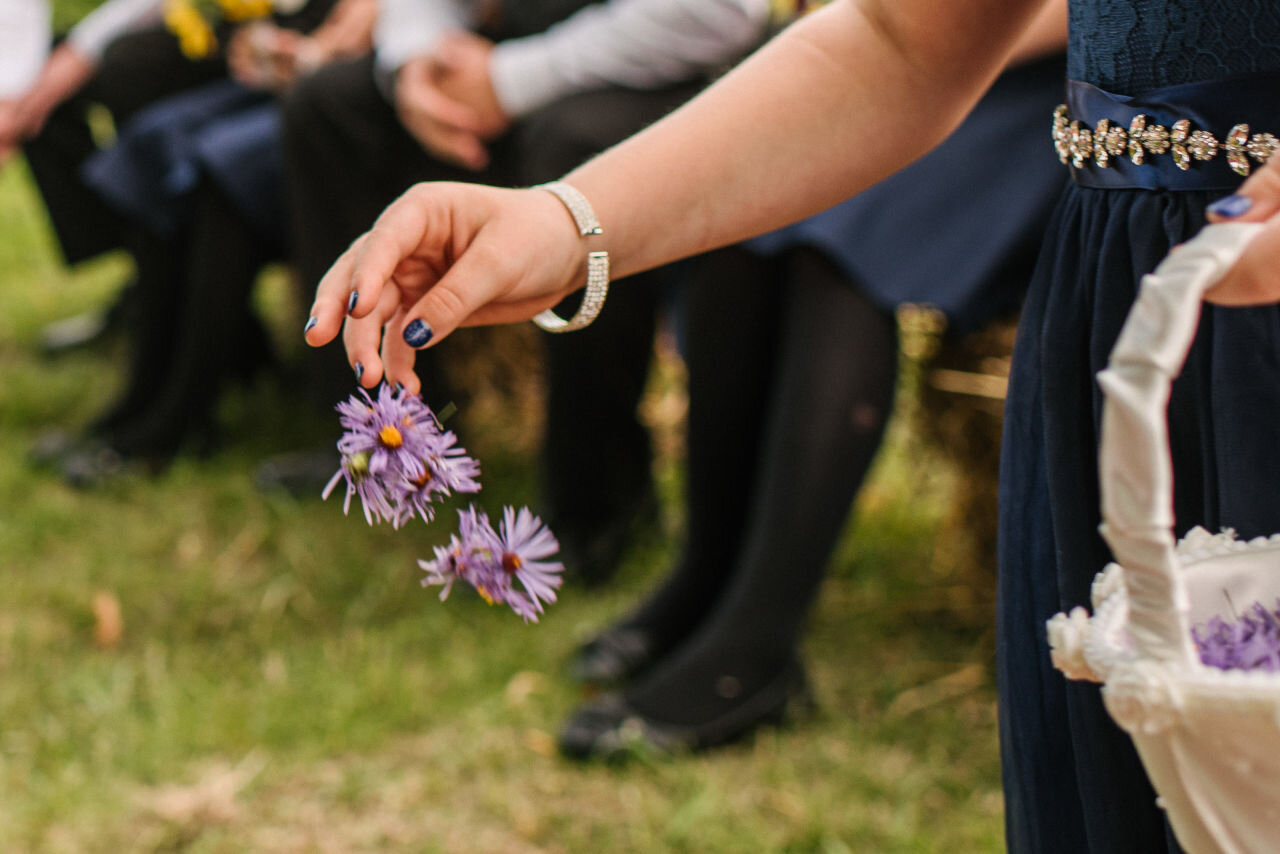 Flowers being thrown at rural Ontario elopement 