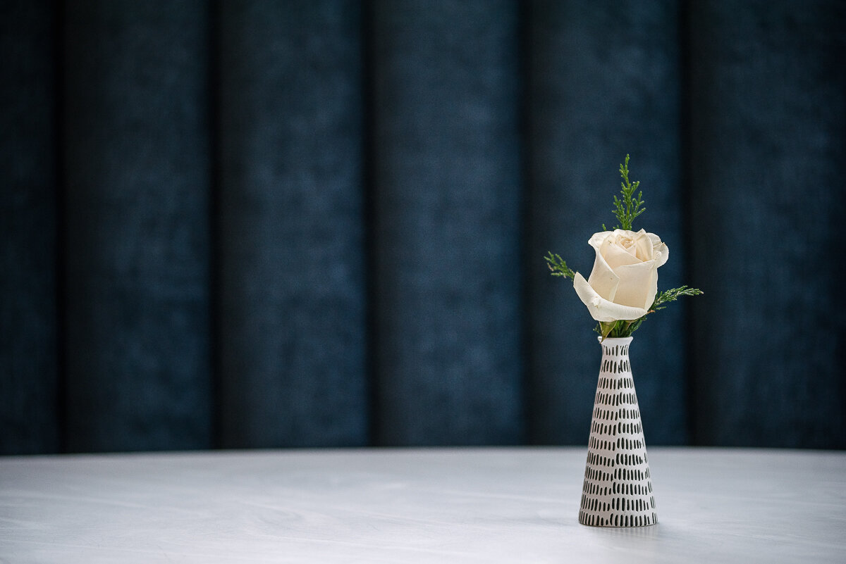Single white rose on table 