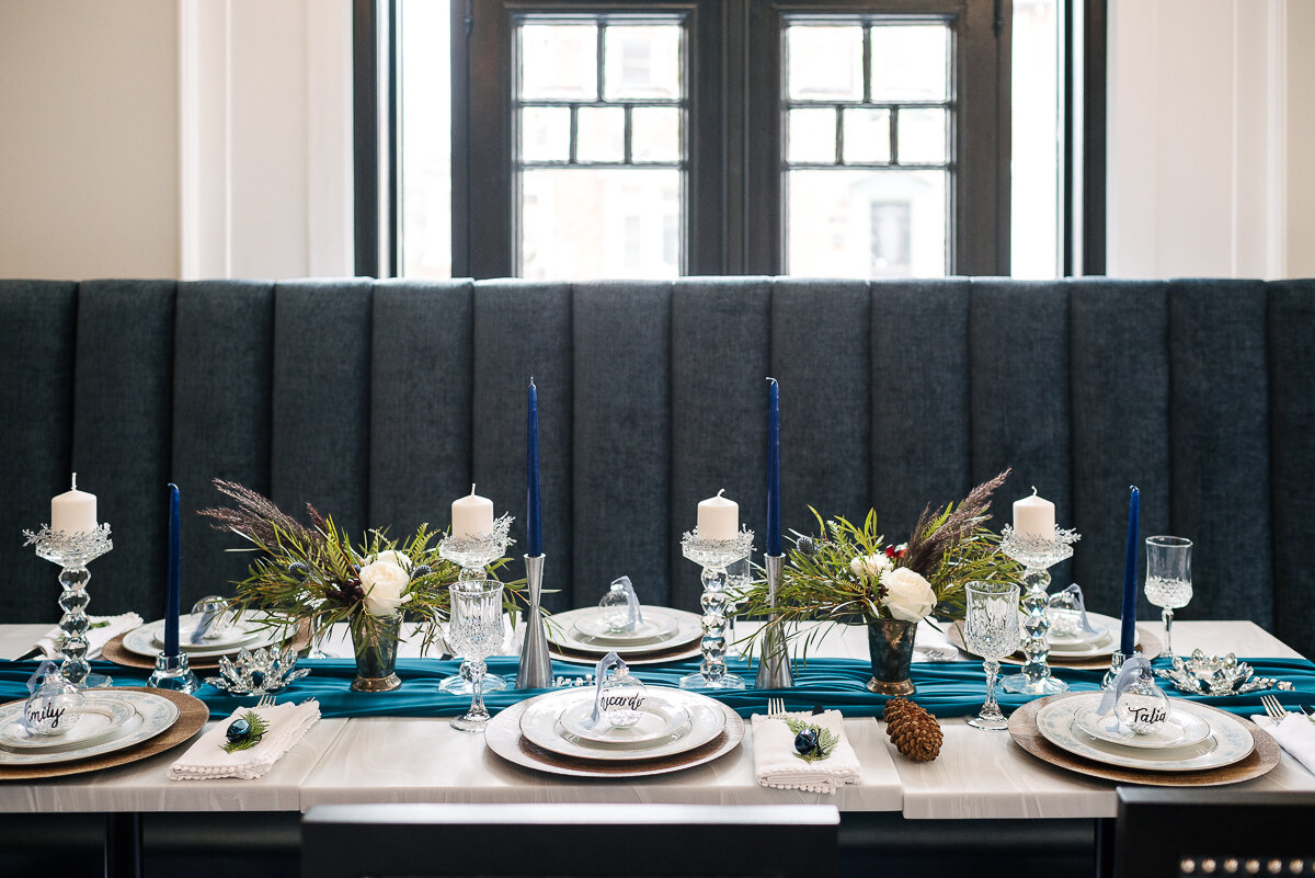 Winter wedding styled dinner table 