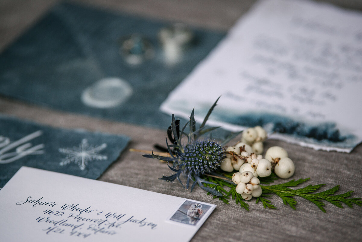 Winter wedding invitations and rsvp calligraphy 