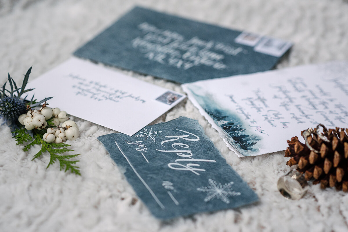 Winter wedding invitations and rsvp, jennicocalligraphy kingston 
