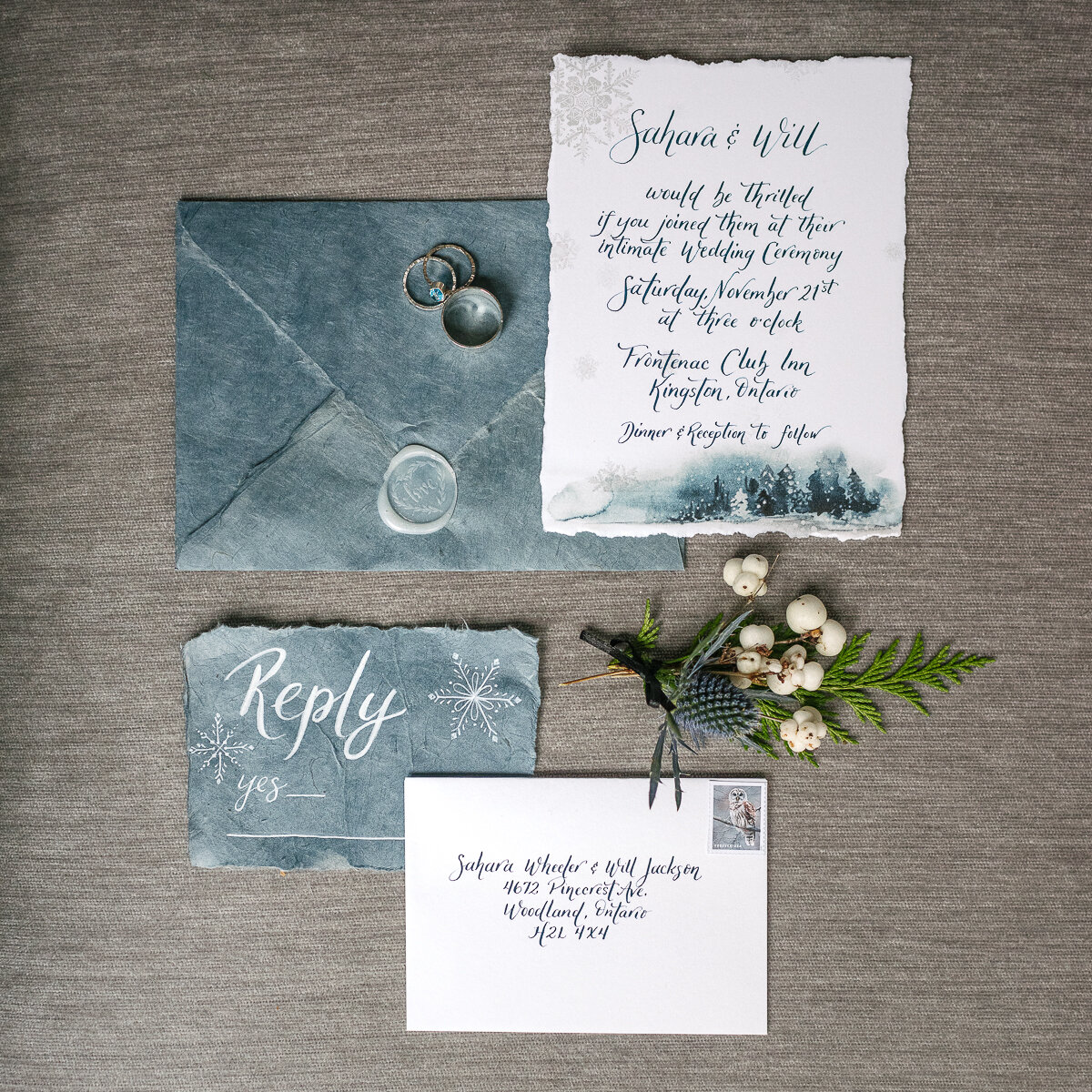Winter wedding invitations and rsvp 