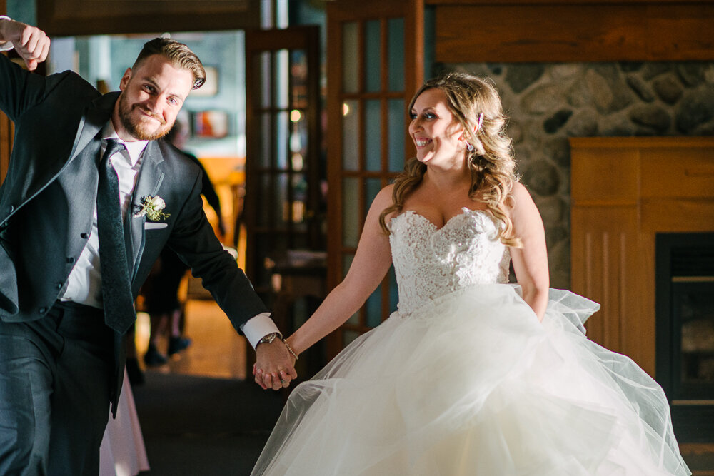bride and groom dance into the reception in Picton Ontario 
