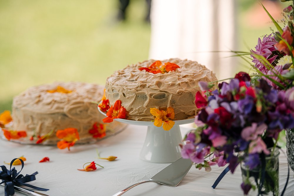 Beautiful wedding cake lying on the table