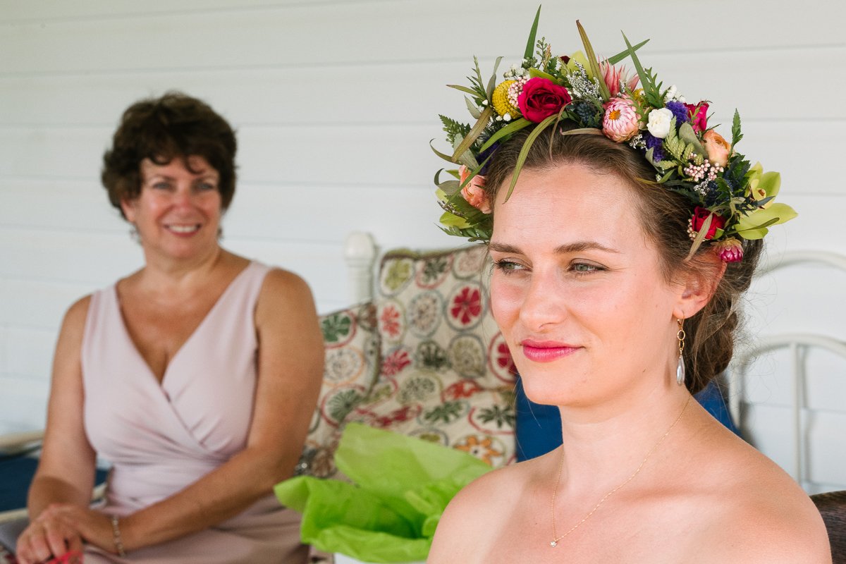 Bride with floral tiara ready for her wedding