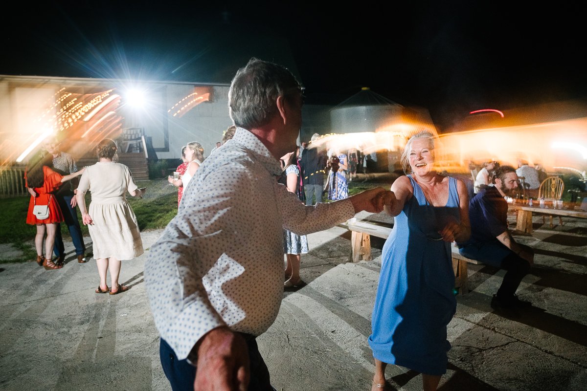 Guests dancing at the wedding reception. 