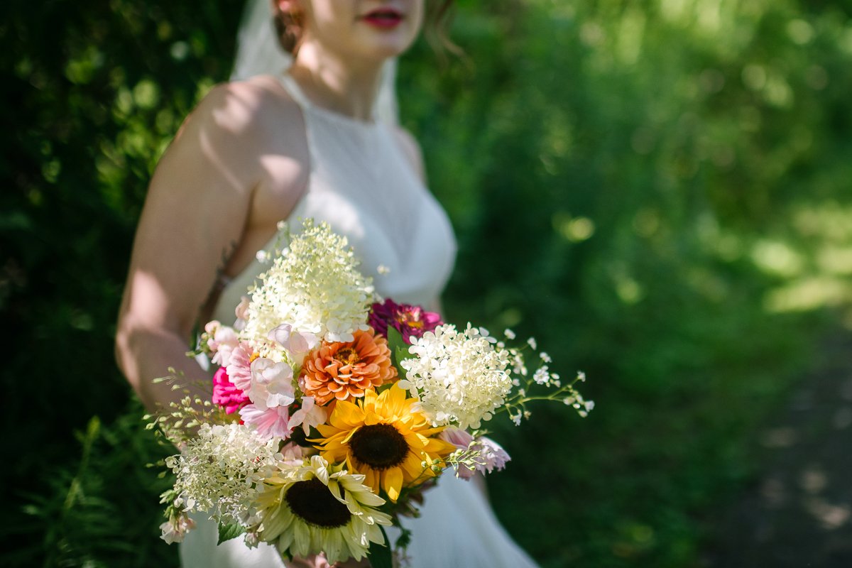 Bride holding beautiful flower bouquet