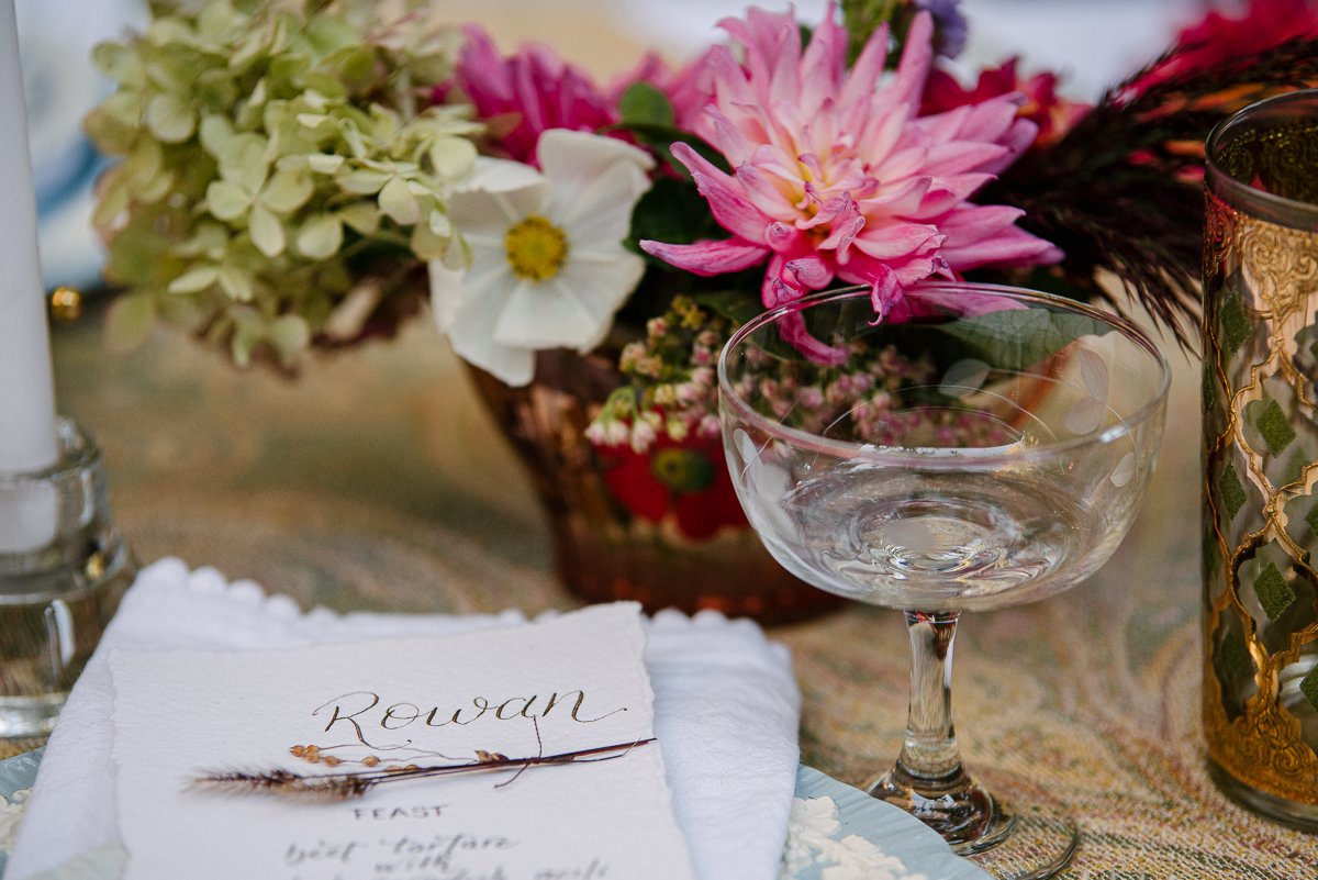 Beautiful table setting with personal invitations.