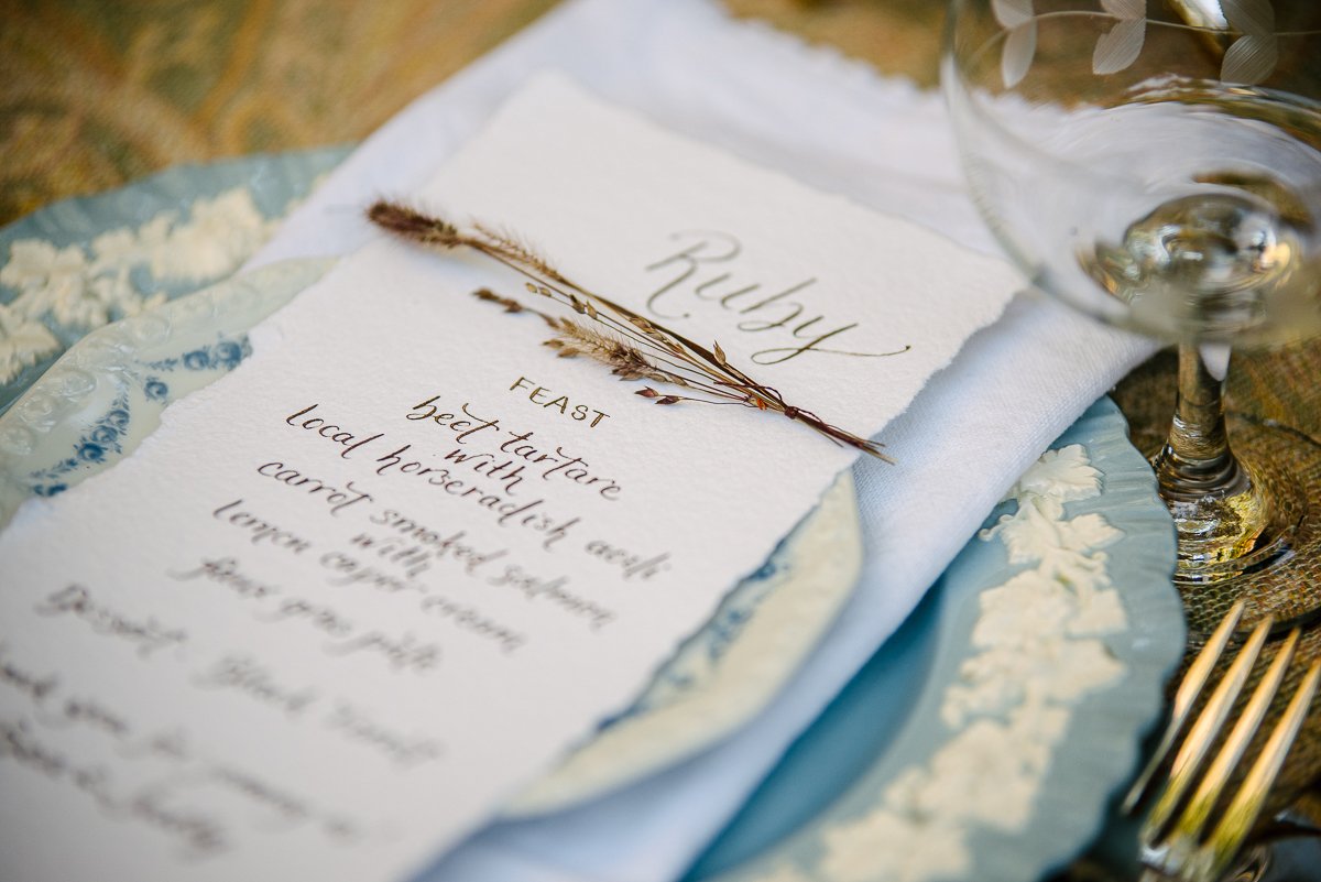 Beautiful table setting with personal invitations. 