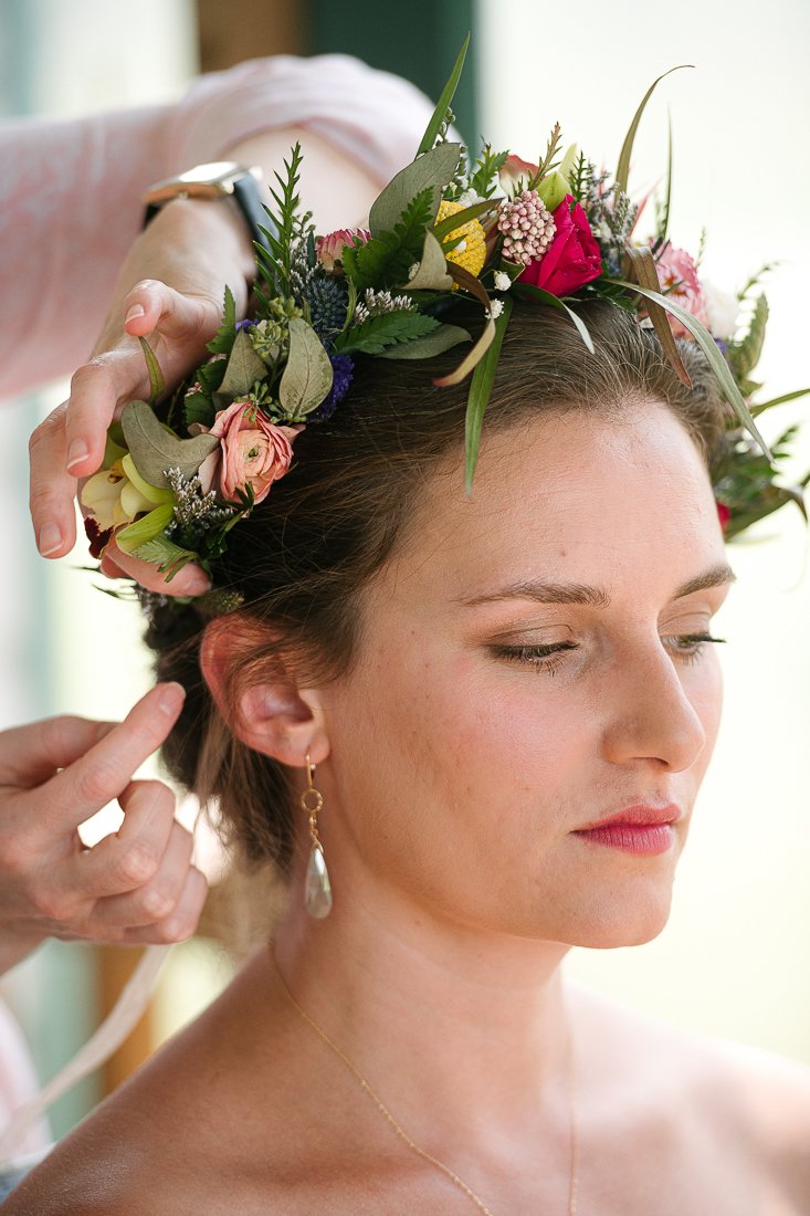 Bride wearing floral Tiara