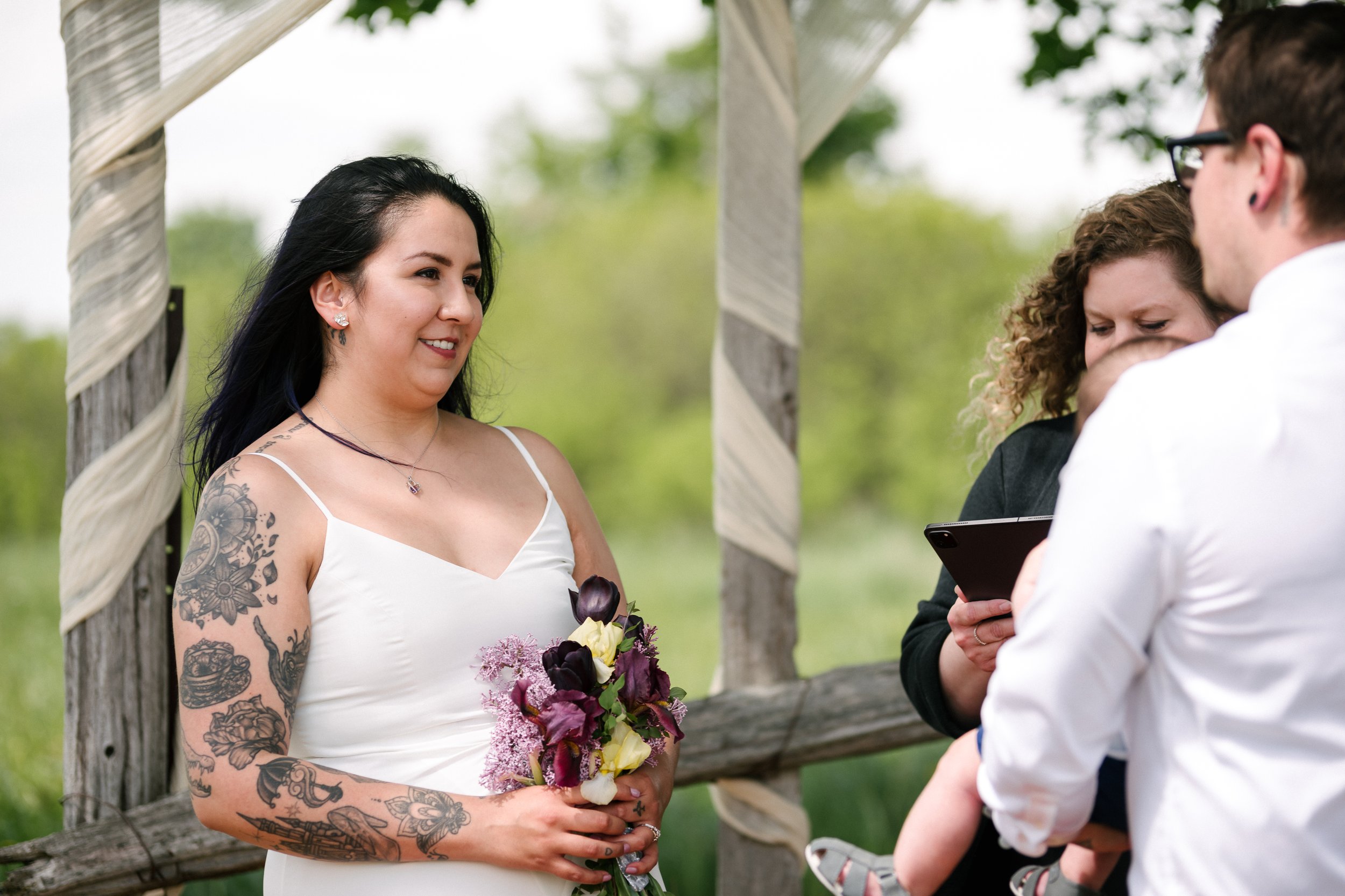 Bride while taking her vows during elopement