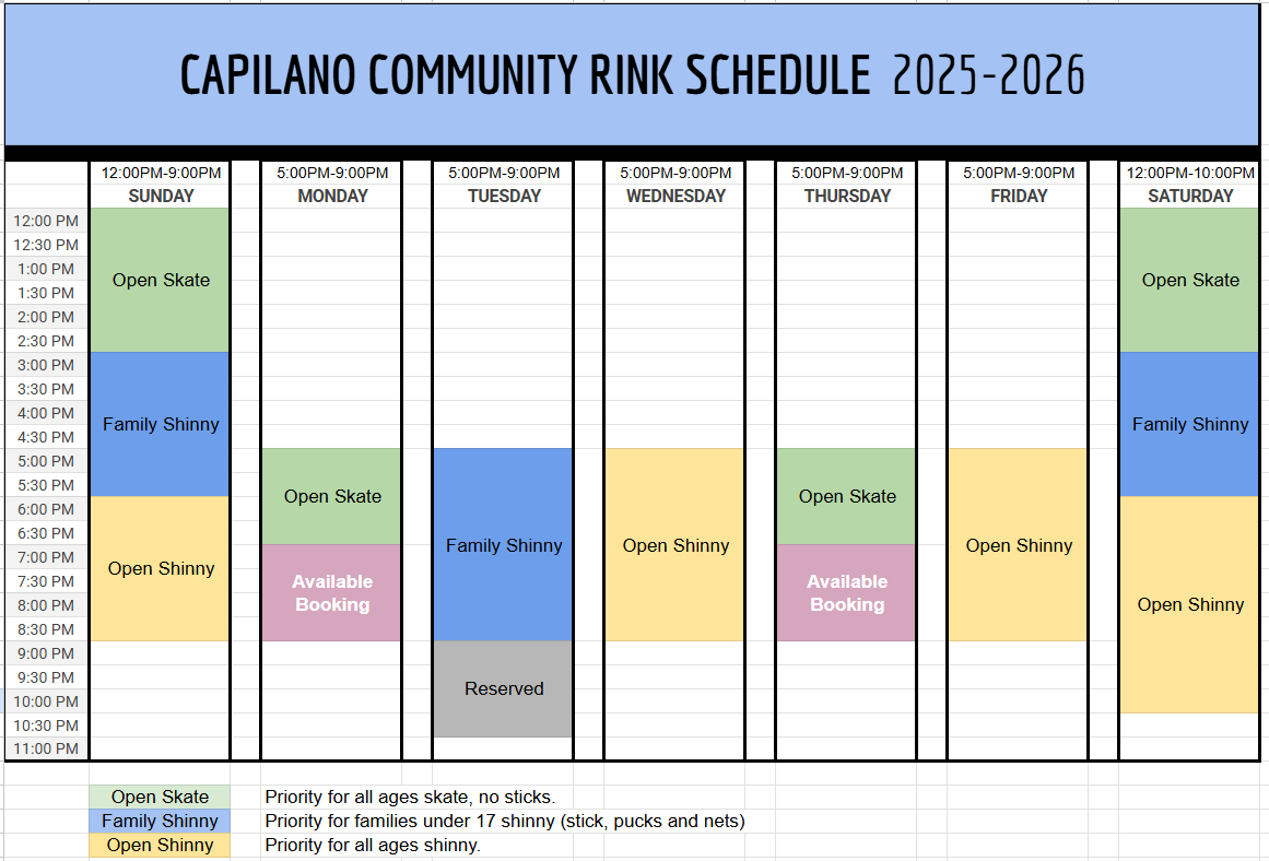 Capilano skate rink schedule 2026