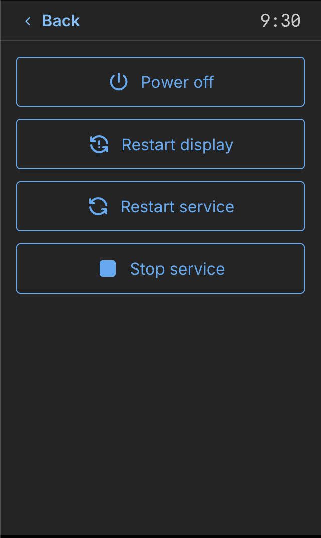  Finally, this is the settings screen, which allows you to screw around with the service a little bit - restart it if there’s a bug, etc etc. 