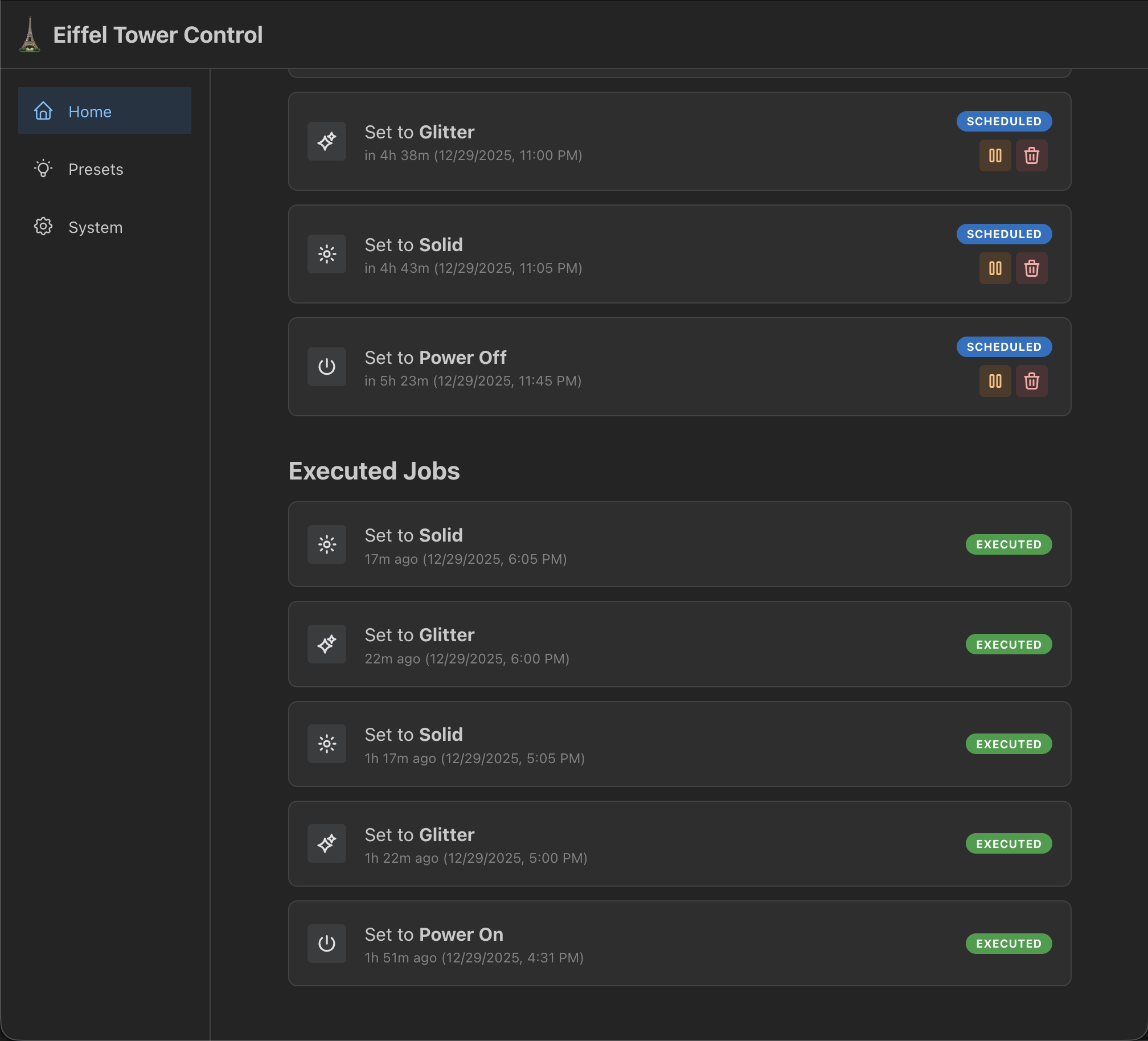  At the bottom of the page lists the cronjobs that were executed (anything that isn’t in a scheduled state). The badge will change if a cronjob was paused at execution time, if the job failed, etc.  There are two fields on the backend for scheduled e