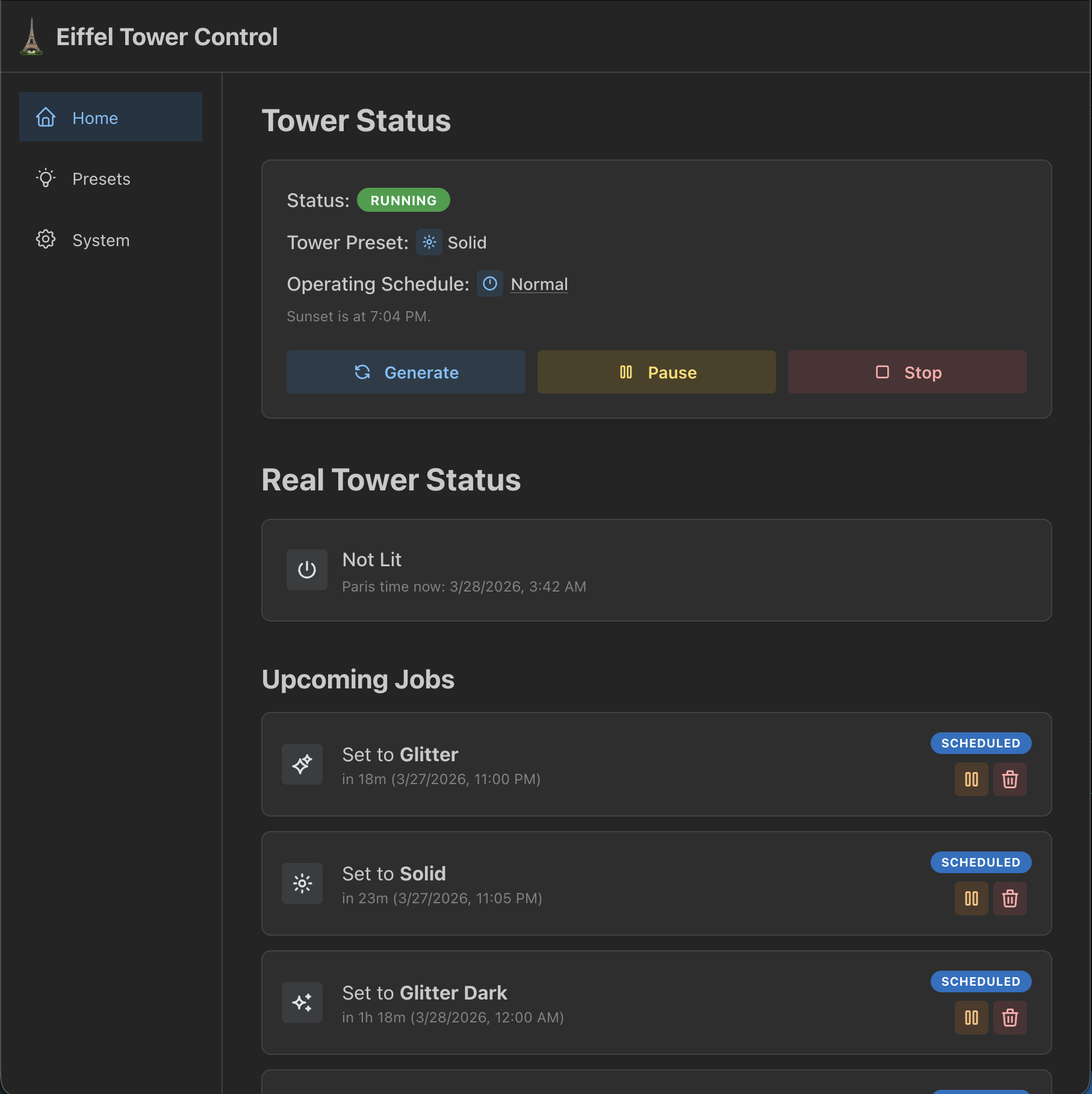  Let’s start with the homepage of the UI. It’s made in React with Mantine. The frontend is largely vibe coded, as I did the backend by hand and I coded enough frontends for the year. It’s not public, it does the trick, and it’s been generated for the