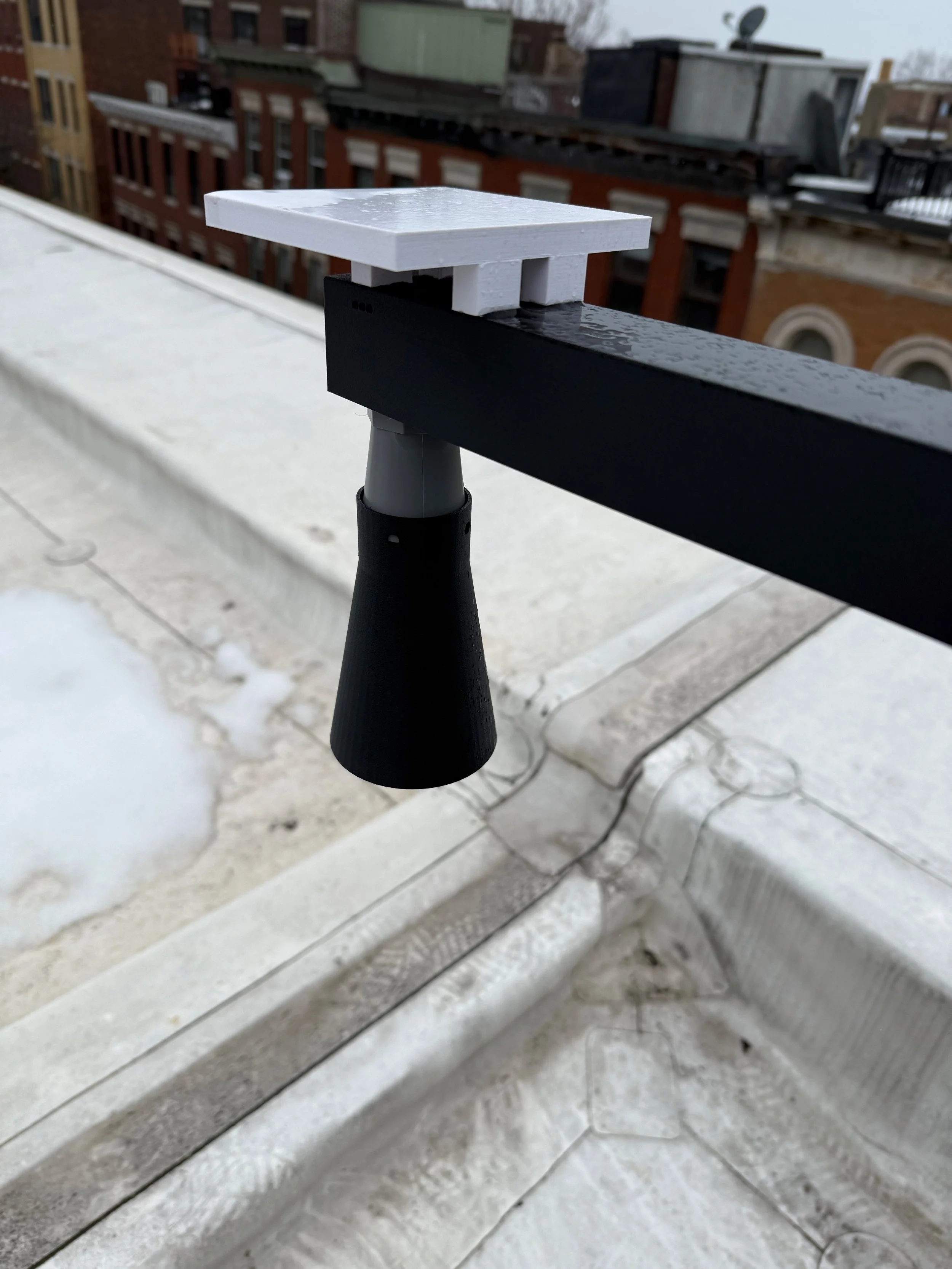  On the MB7374 itself is a snap-on horn from MaxBotix that helps narrow the beam down for better snowfall detection readings. However, I printed the snap-on horn (also using ASA-CF) as MaxBotix provides the stl file online.  Technically this approach