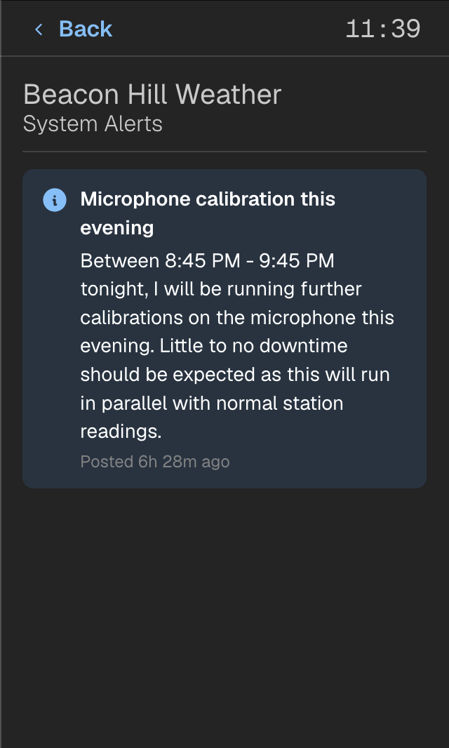  You can even click into the system alerts and read them! Unfortunately, I was tired and that microphone calibration did not happen… 