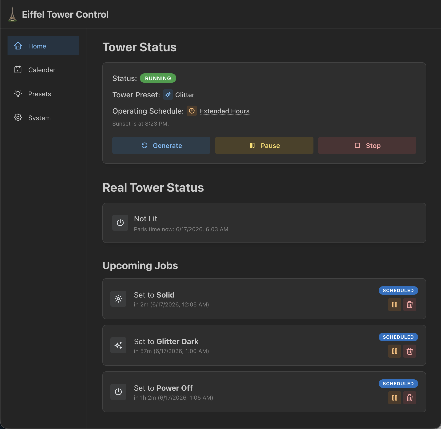  Eiffel Tower Control begins with a simple UI made in React and Mantine. The frontend is largely the work of Gemini &amp; Claude Code, as at the end of 2025, I had done enough frontends by hand for the year (and the frontend is private anyway).  On t