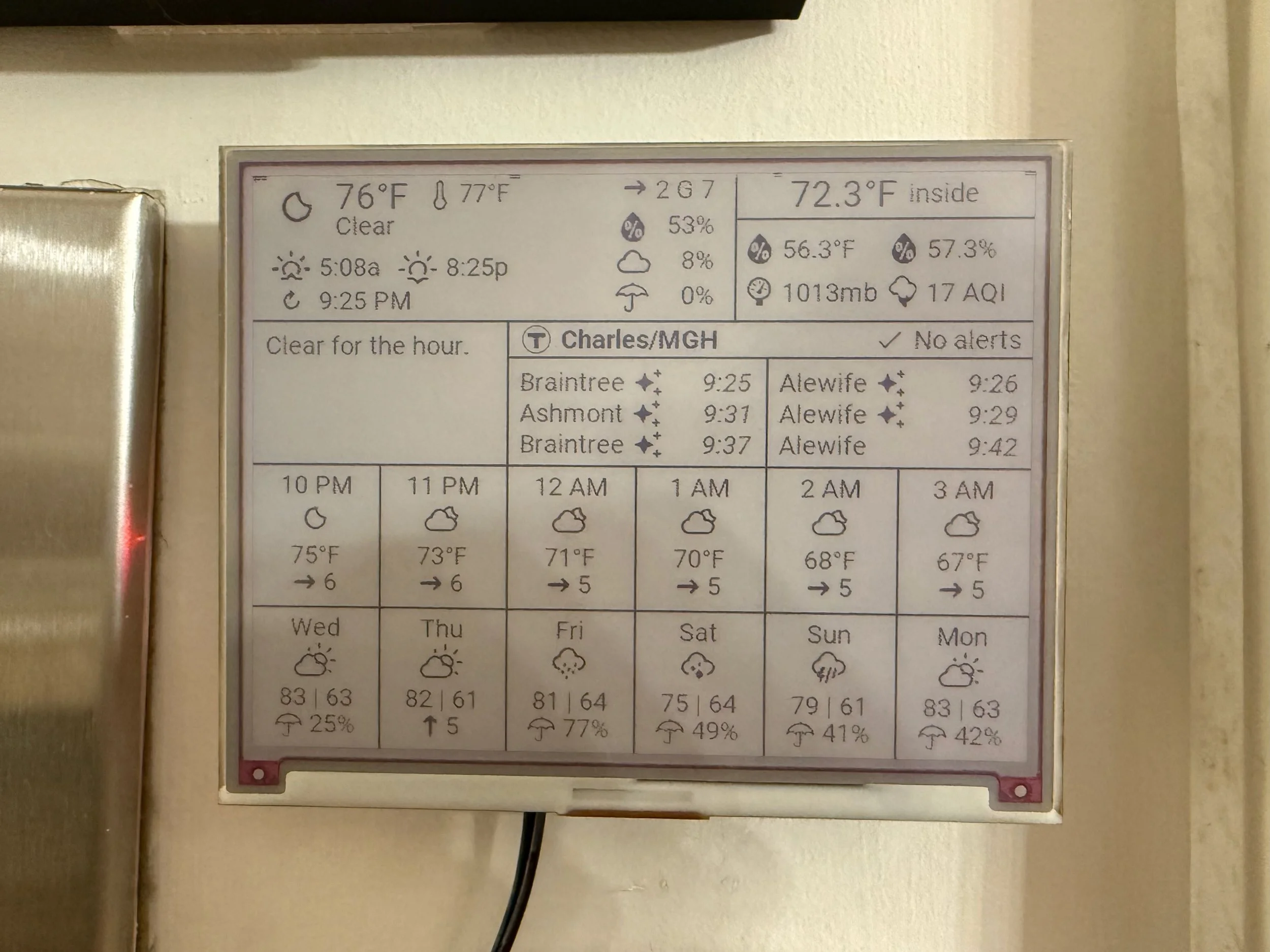  This is the present UI of PyWeather 3. Screenshots in the remainder of this post may show slightly different UI elements, so just be warned.  From the top left: current conditions show the temperature, feels like, sunrise/sunset times, and when the 