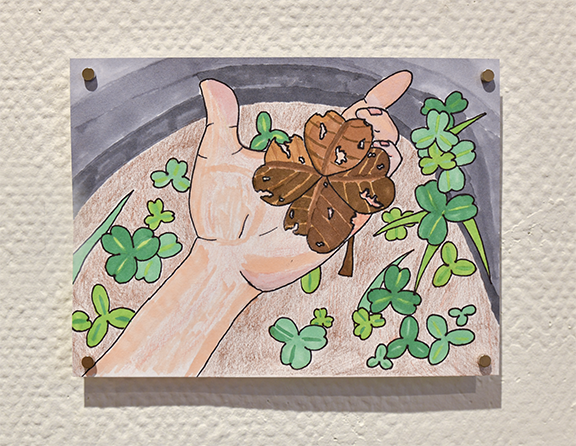  Andrew Wang,  When Luck Runs Out: Clover , Marker on paper 8” x 6,” 2021.  