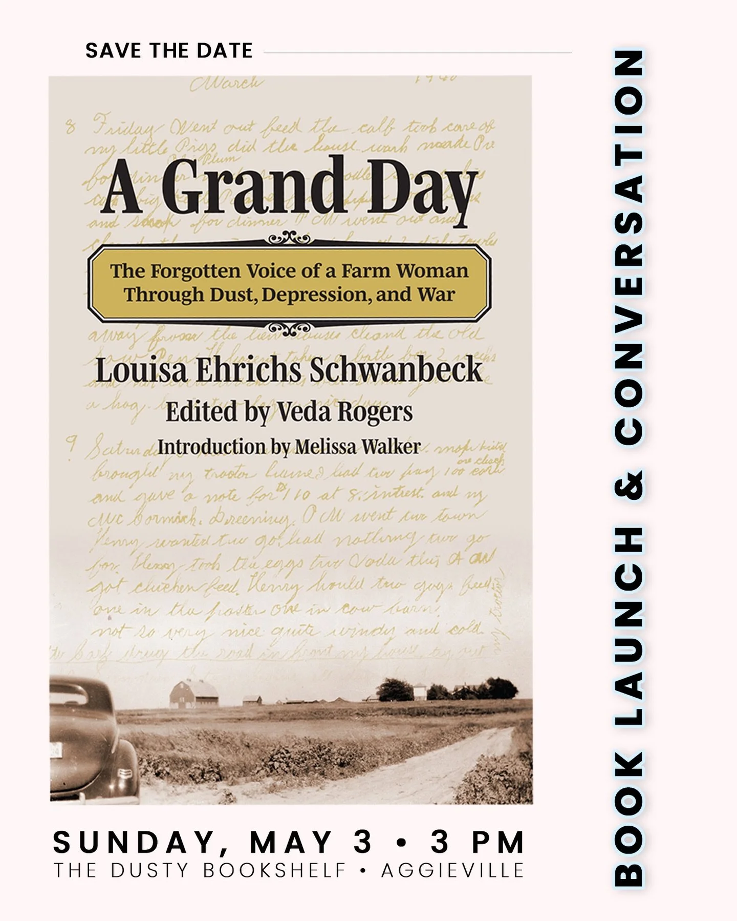 History fans + Kansas lovers unite! Meet Veda Rogers, the author of A Grand Day, and chat about her new book. It&rsquo;s sure to be a grand time!