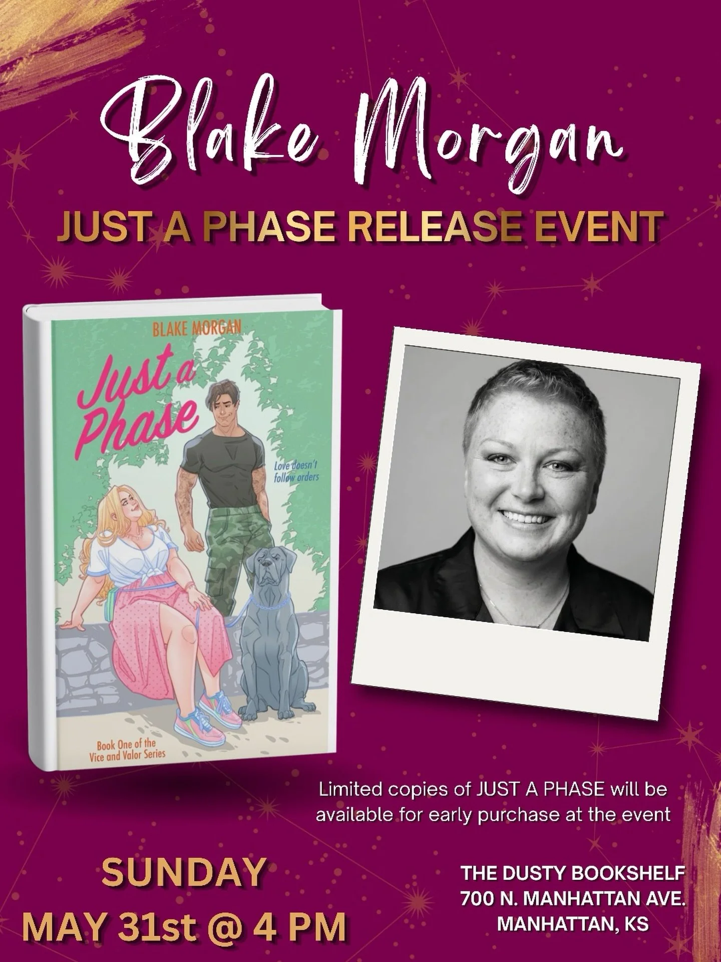 TODAY&rsquo;S the day! Meet @blakemorgan.author and chat about her new book: Just a Phase. Romance + new friends + books = a pretty good Sunday.

See you at @dustybookshelfmhk at 4 PM!