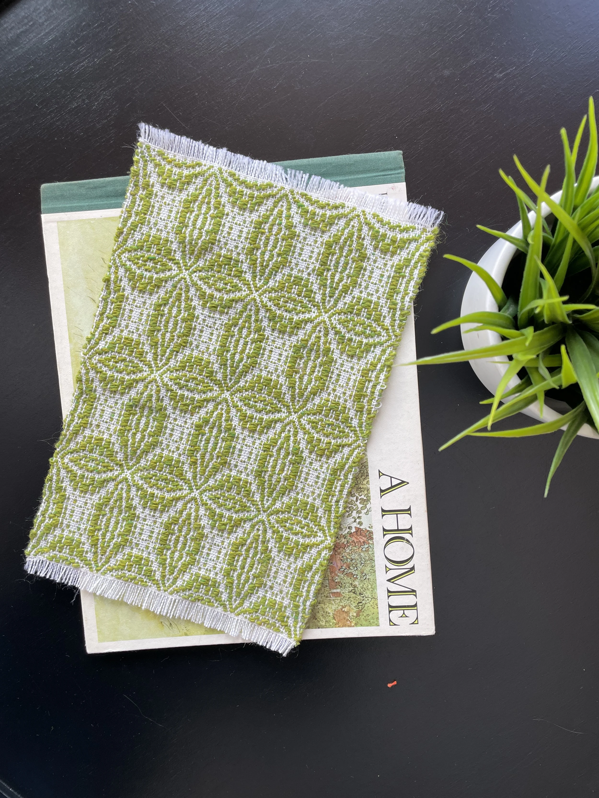 Overshot Sample 02: Chartreuse Wool Table Accent Textile