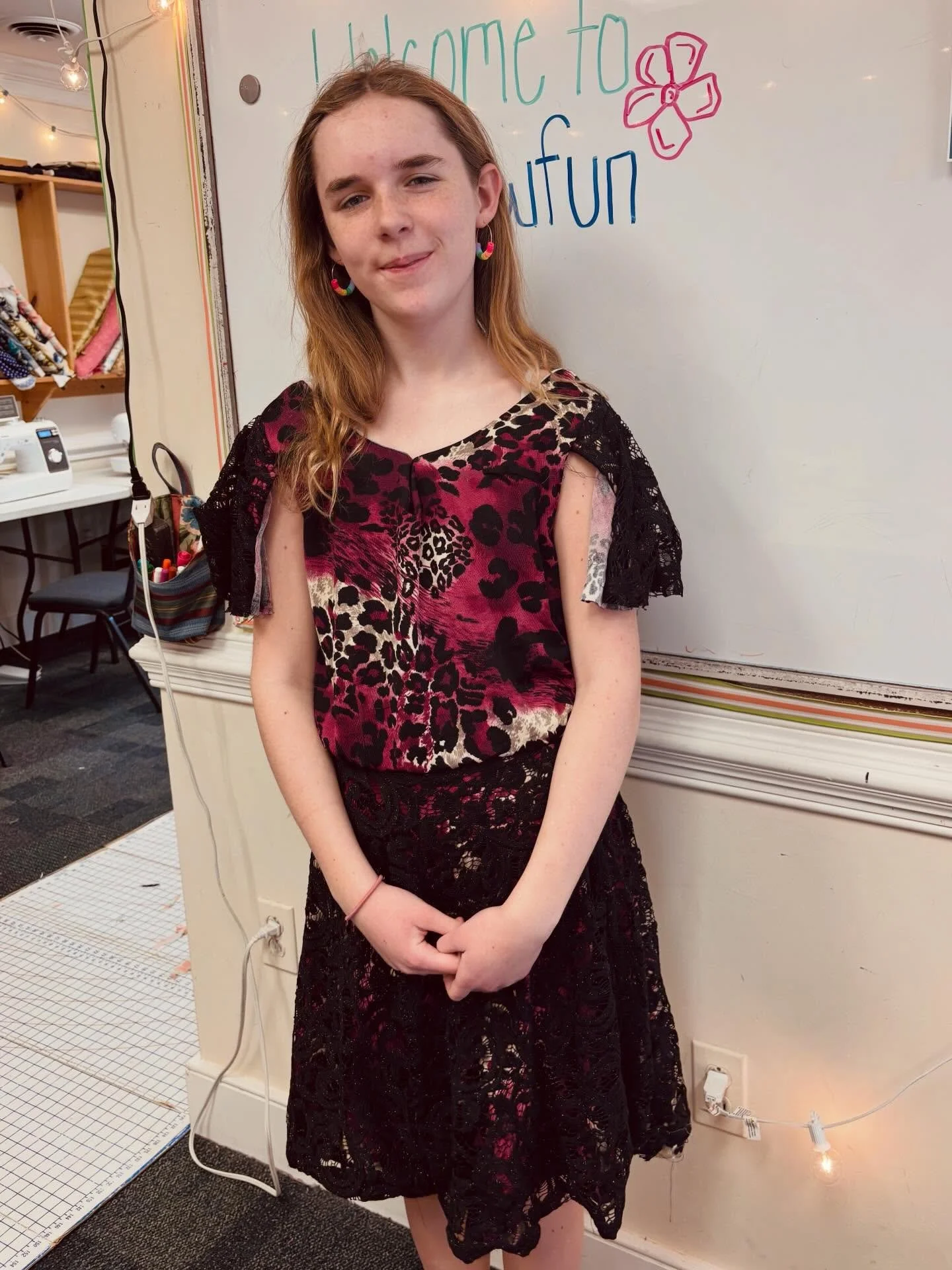 Our March Saturday Kid class has begun 🧵One of our students had been working hard on a ruffle dress with lace details and did such a great job finishing it up!