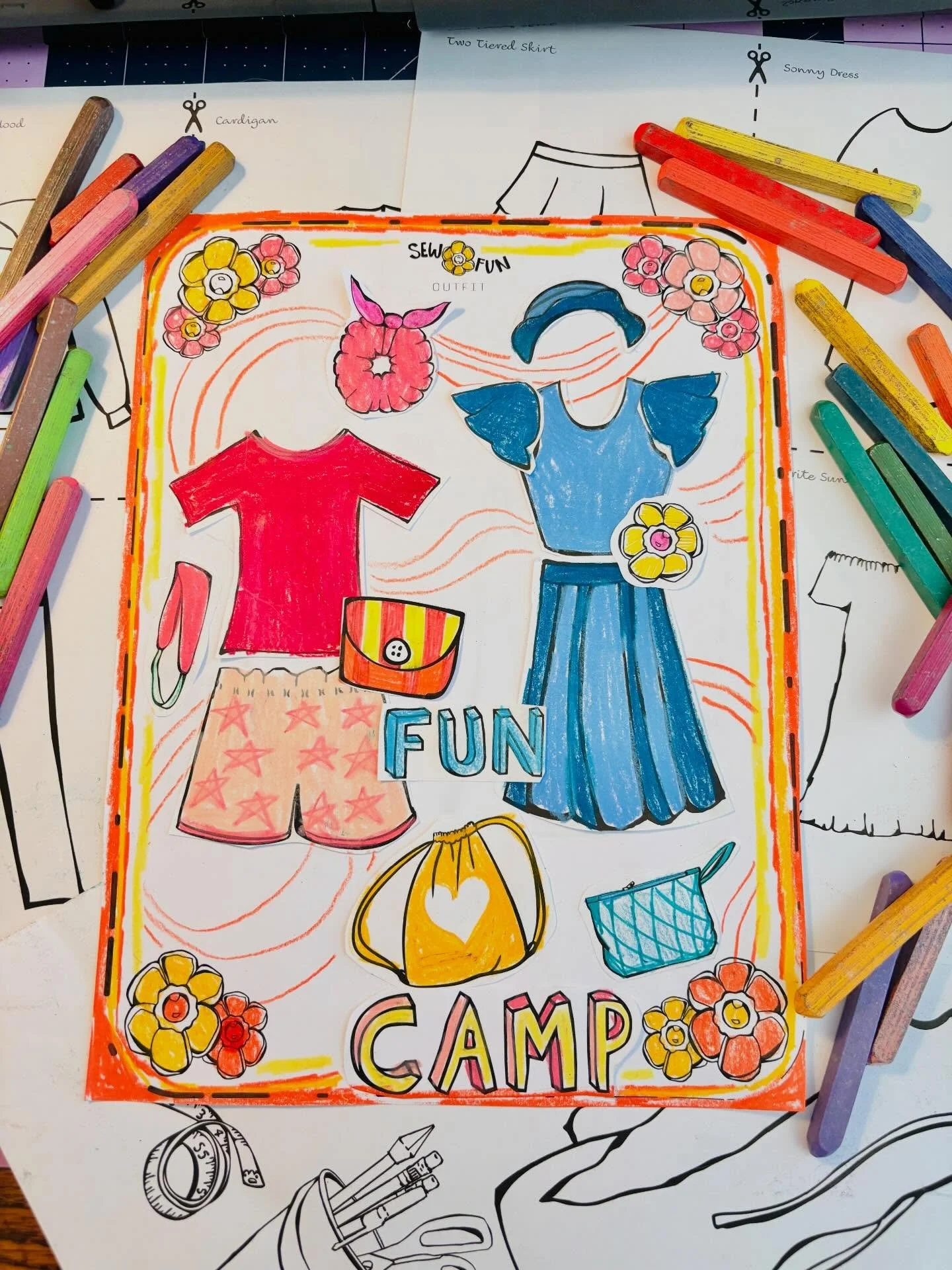 Free Sewfun design book on our Summer camp page! 
Get ready for summer with drawings from all of our sewfun patterns, so you can be totally prepared when camp comes around! Share with us your finished fashion show ideas and outfit designs, we&rsquo;d